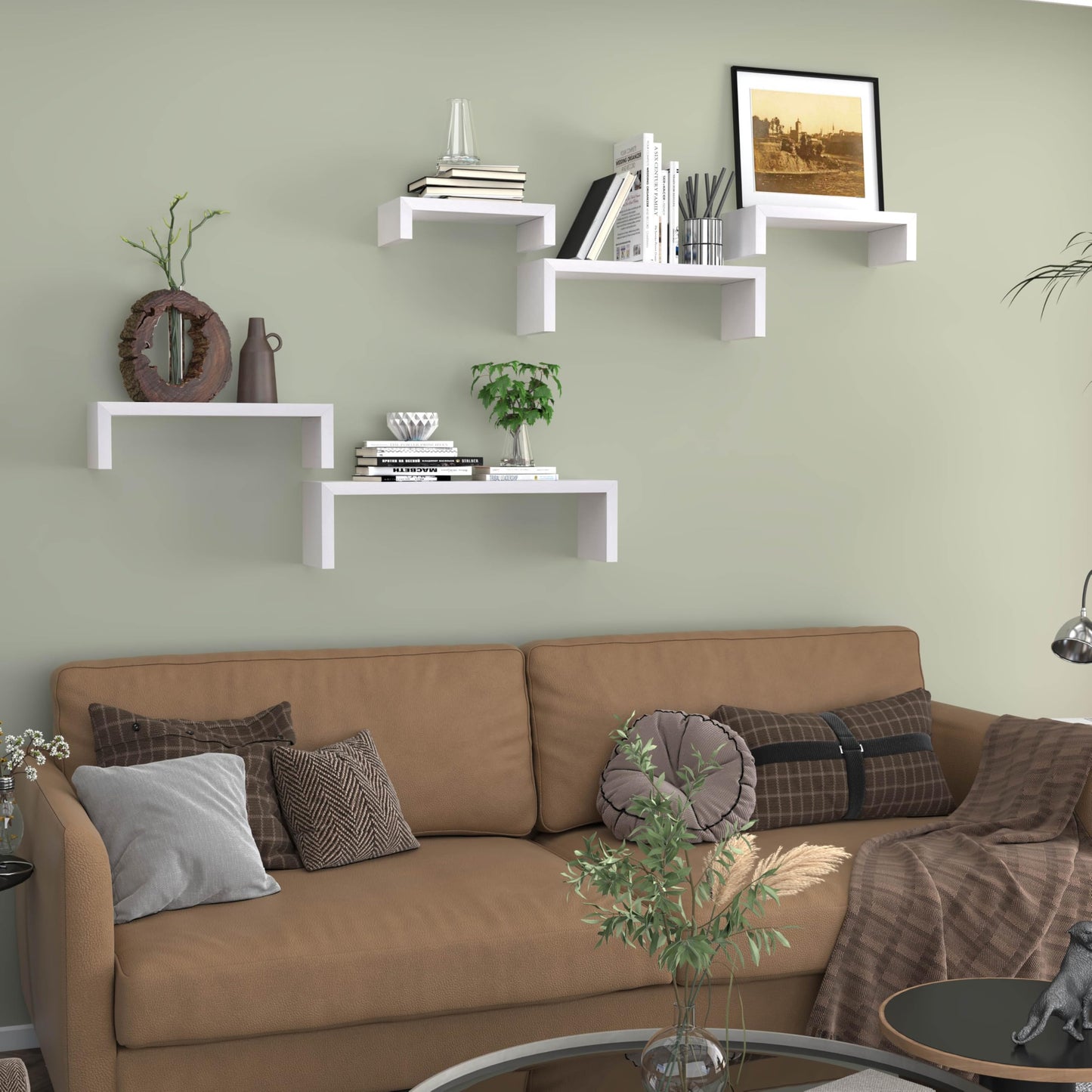 Floating Shelves for Wall,Repisas Flotantes de Pared,Small Relief Textures, Suitable for Bedroom, Living Rooms, Kitchens, Office, and Bathroom,Wall Shelves,White Shelves Brackets Set of 5 -White