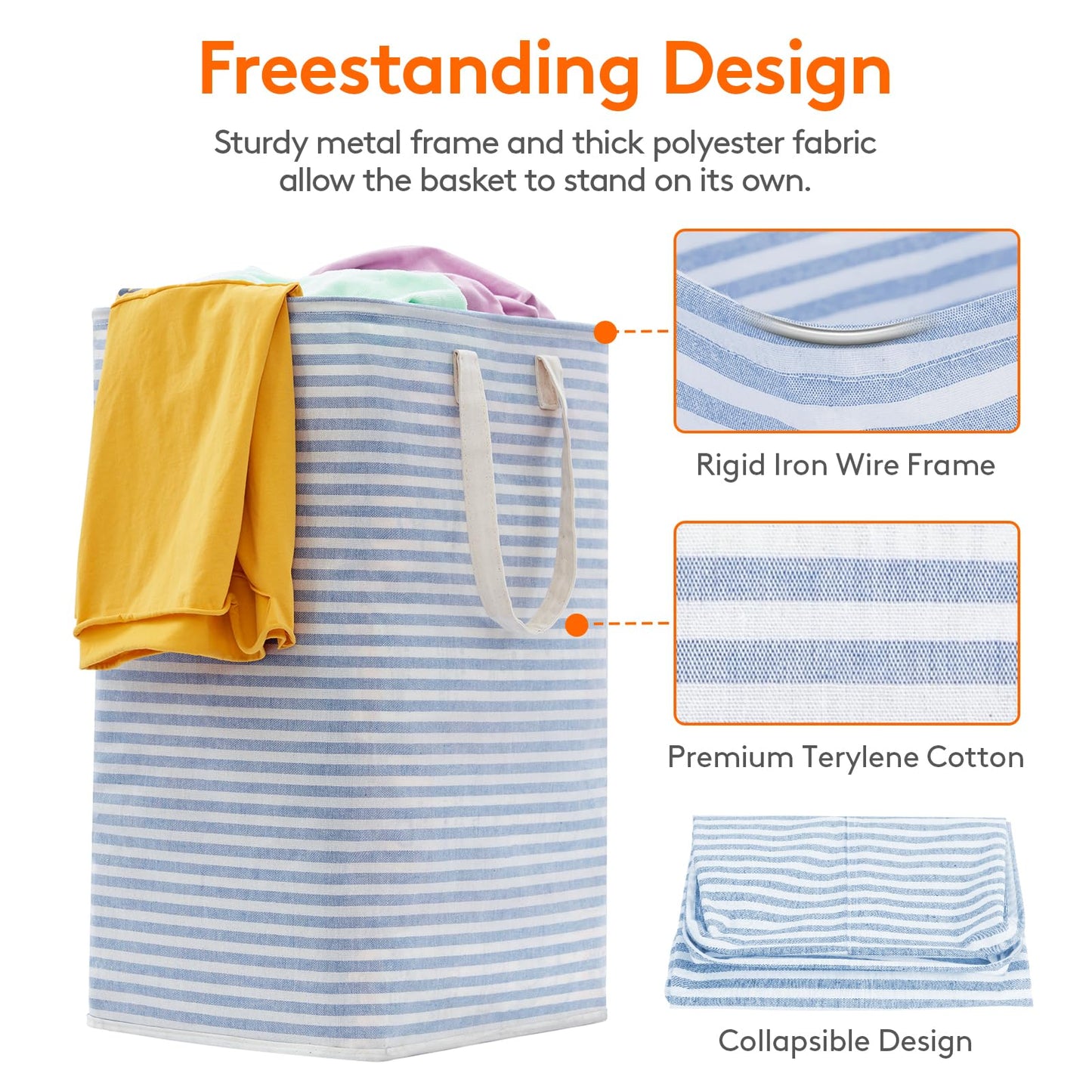 Lifewit 2 Pack Laundry Basket 80L Each, Collapsible Clothes Hamper with Reinforced Handles, Freestanding Waterproof Design for Bedroom and Laundry Room, Blue 160L Total