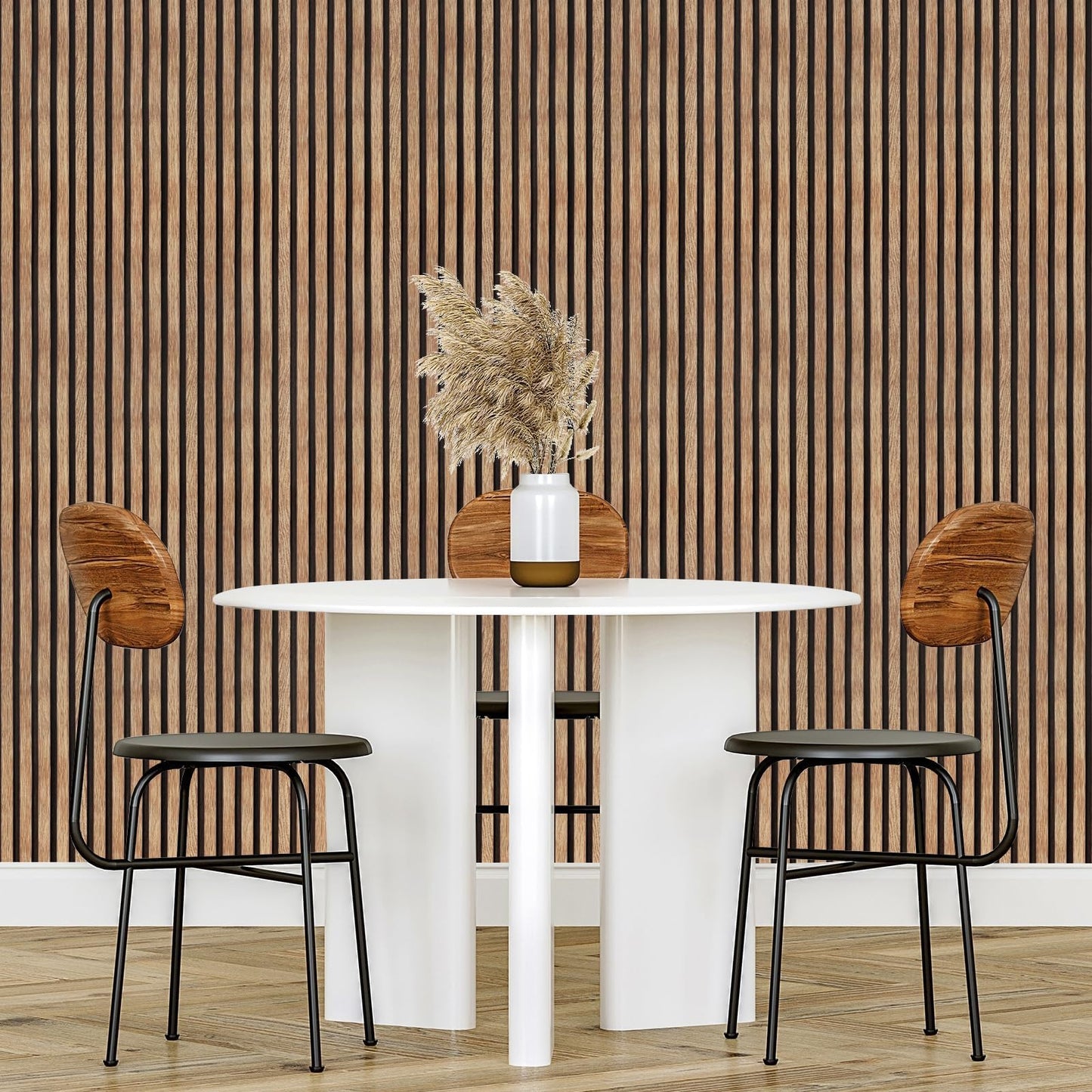 Yun-aeon Natural Wood Peel and Stick Wallpaper Wood Slats - 17.3"x 120" Tan Self-Adhesive Waterproof Vinyl Removable Wall Paper for Wall Decor Bedroom