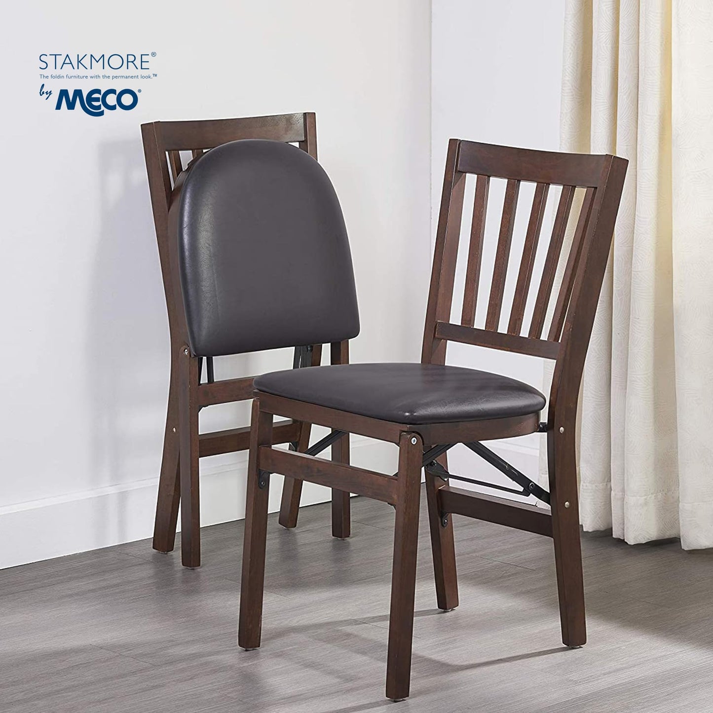 Stakmore Premium Solid Wood Dining Table Compact Folding Chair Set with Fabric Padded Upholstered Seat, Espresso/Black (Set of 2)