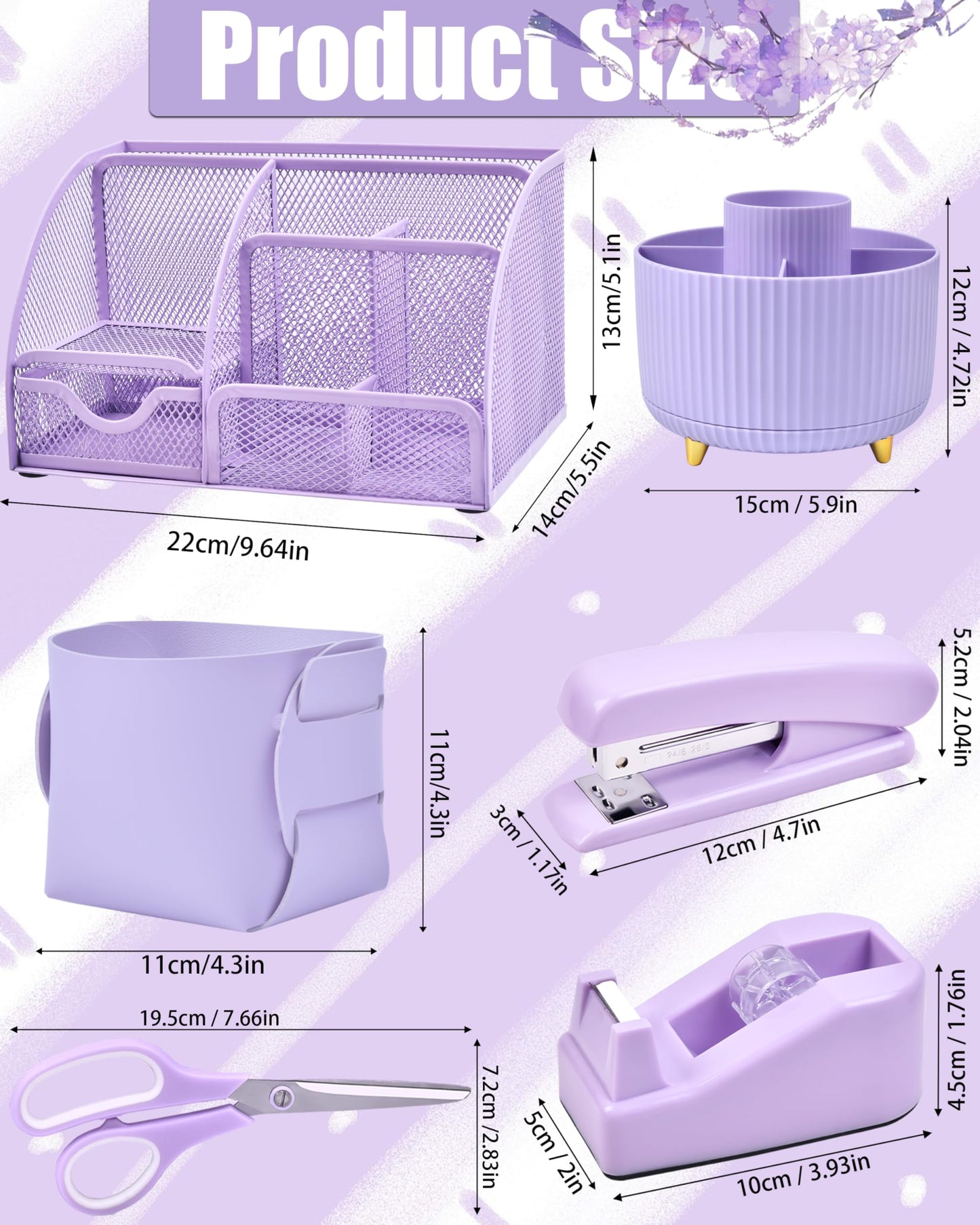 LXEVIHK 21Pcs Purple Desk Organizers and Accessories With Mesh Desk Organizer and 360°Rotating Pen Holder and a Lot of Office Purple Office Supplies Beautifully Presented in a Gift Box