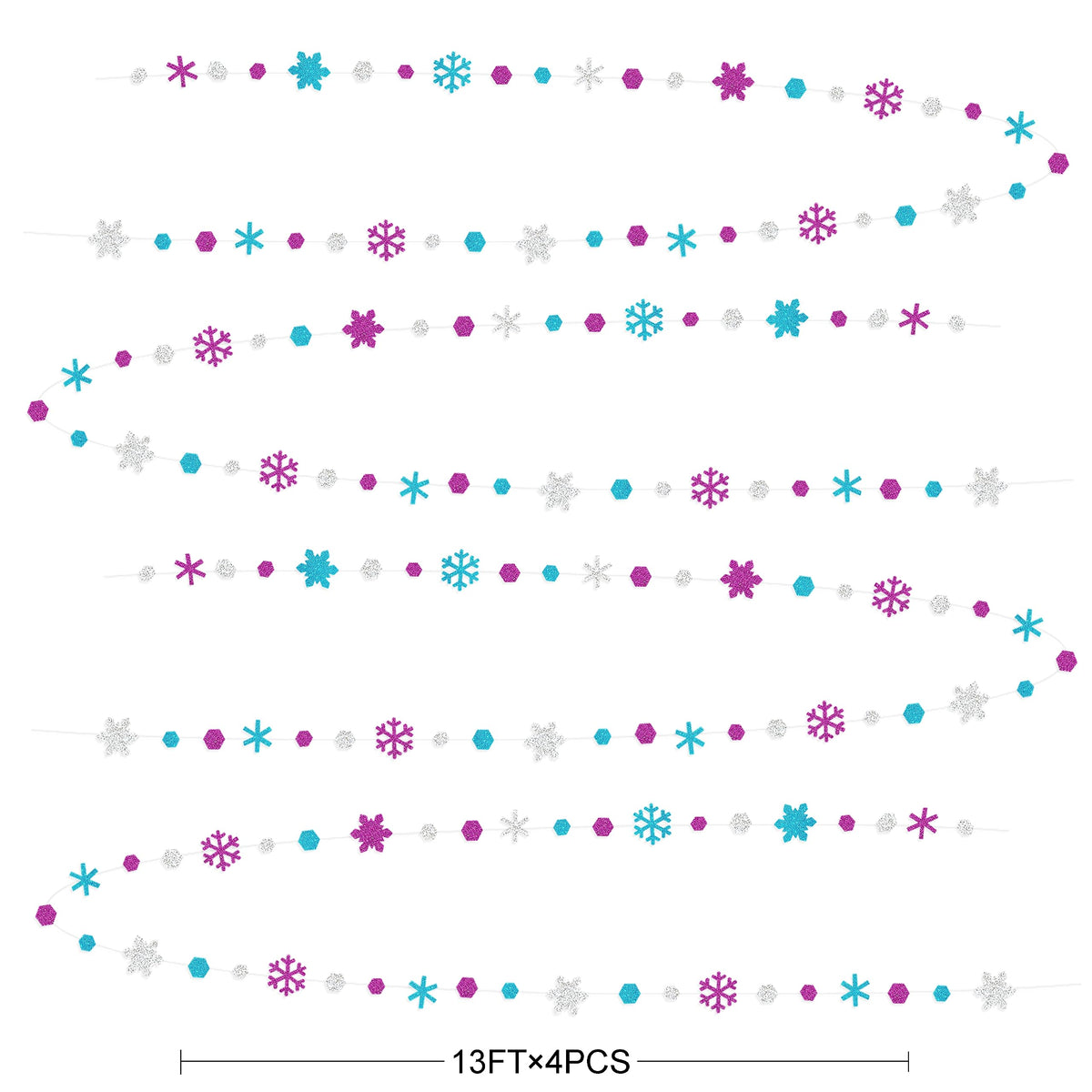 52 Ft Snowflakes Party Decorations Silver Purple Blue Glitter Paper Snowflakes Garland Streamer for Winter Wonderland Christmas Holiday Frozen Birthday Wedding Baby Shower Bridal Shower Party Supplies