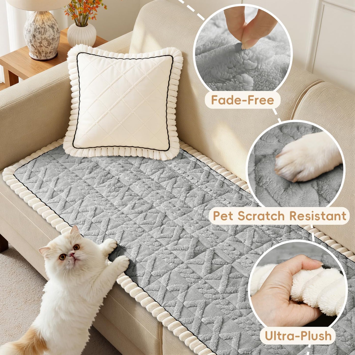Arfntevss Couch Cover for Dogs Plush Washable Love Seat Covers for 2 Cushion Couch Pet Friendly Fuzzy Loveseat Sofa Slipcover Anti-Slip Dog Pets Washable Protector (Boho Ash Grey, 27.6" x 59")