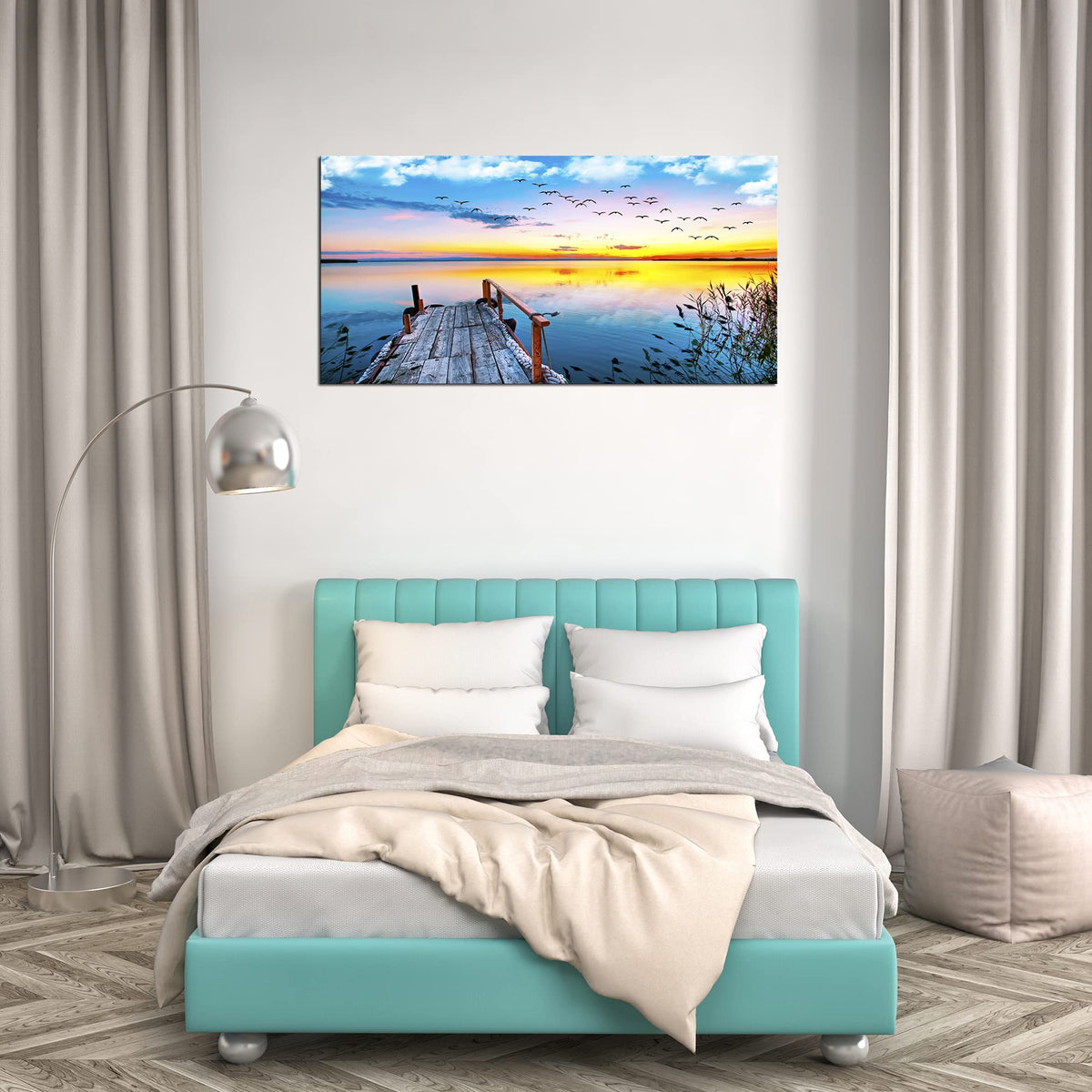 XXMWallArt FC2275 Jetty In The Sunset Lake Wall Art Canvas Prints Painting Nature Pictures Framed Landscape Paintings Canvas Wall Art for Living Room Bedroom Kitchen Home and Office Wall Decor