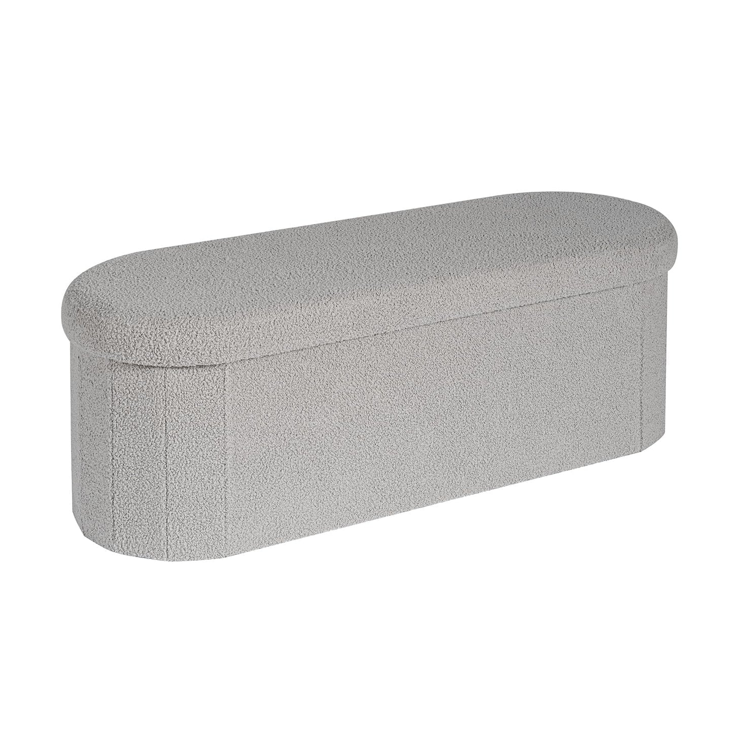 B FSOBEIIALEO Ottoman with Storage for Living Room, Sherpa Folding Storage Ottoman Foot Rest, 43.3 Inches Collapsible Bedroom Bench Grey