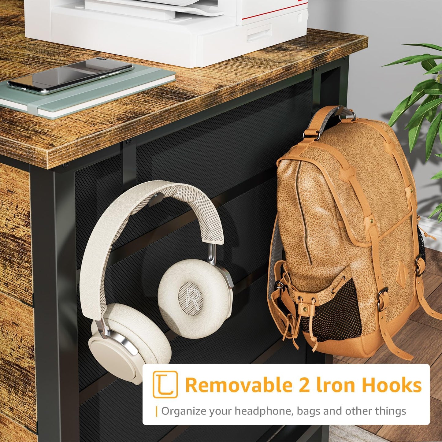 DLisiting Home Office Desk with Drawers for Storage - 55 inch Computer Desk with 8 Fabric Drawer, Writing Study Work Desks with Drawers on Both Sides for Bedroom