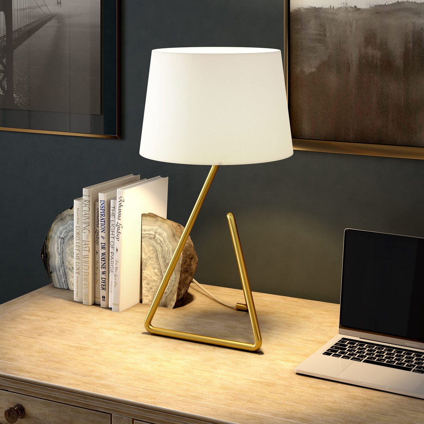 Henn&Hart 22" Metal Table Lamp with Fabric Shade in Brushed Brass, for Home, Living Room, Bedroom, Entertainment Room, Office, Kitchen, Dining