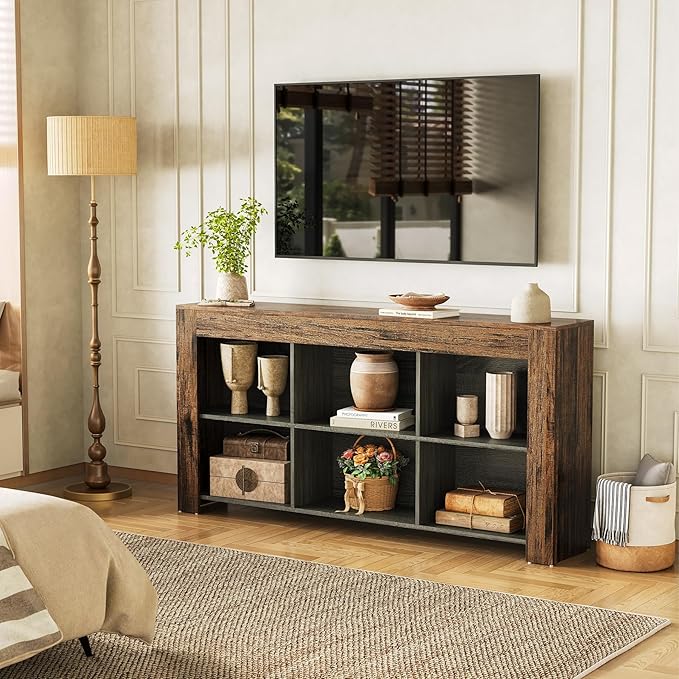 LITTLE TREE TV Stand with Storage, 63-Inch Entertainment Center with Shelves