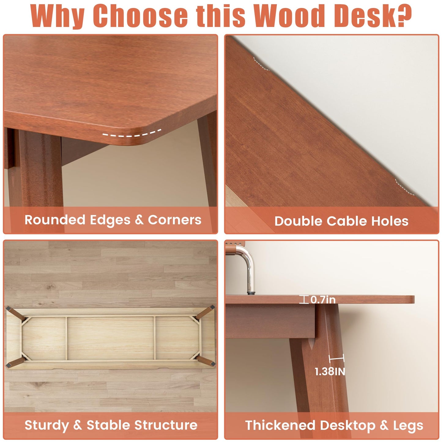 ENPKLUTE Solid Wood Desk with Large Desktop - 70.9" Mid Century Modern Executive Desks, Farmhouse Home Office Computer Desks for Two People, Writing Study Table | 2 Person Desk for Any Room-Walnut