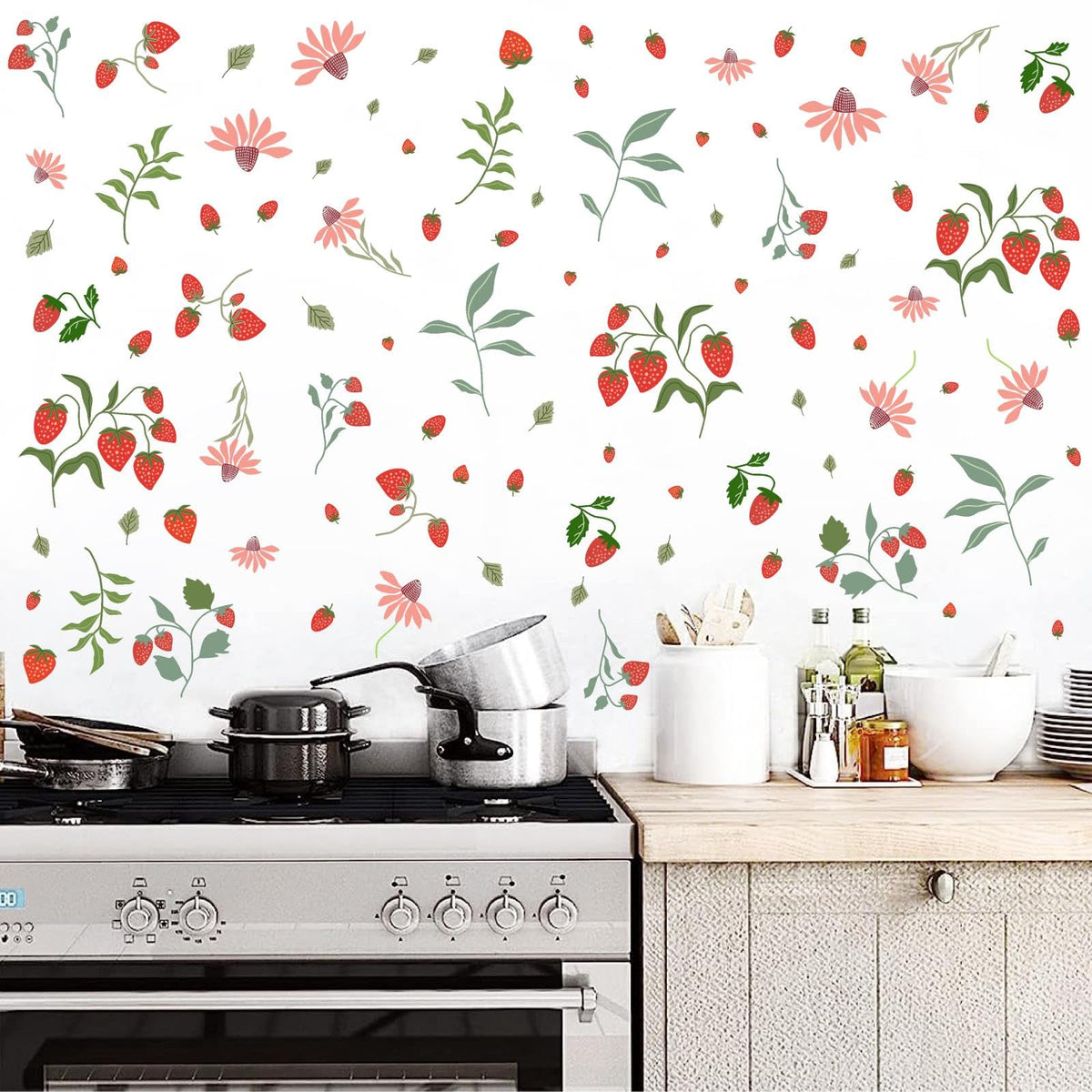Strawberry Wall Decals Berry Fruit Wall Stickers Floral Leaf Fruits Leaves Stickers Cute Strawberries Wall Sticker Removable Berries Strawberry Decals for Nursery Girls Room Bedroom Decor