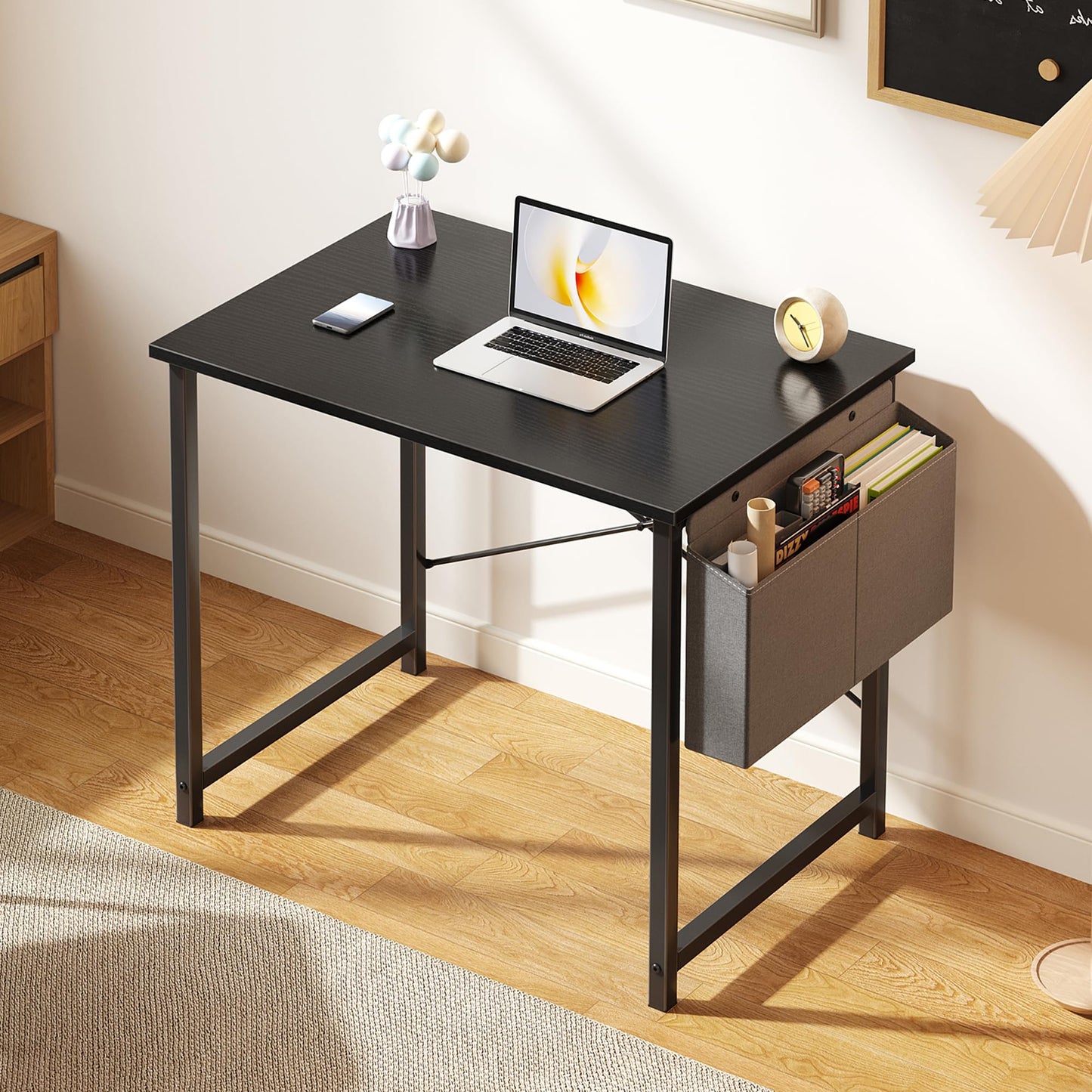 OLIXIS Computer Desk 31 Inch Home Office Desks for Small Spaces, Gaming Writing Study Work Table with Storage Bag, Compact Desk for Home Office, Bedroom and Gaming Use, Black