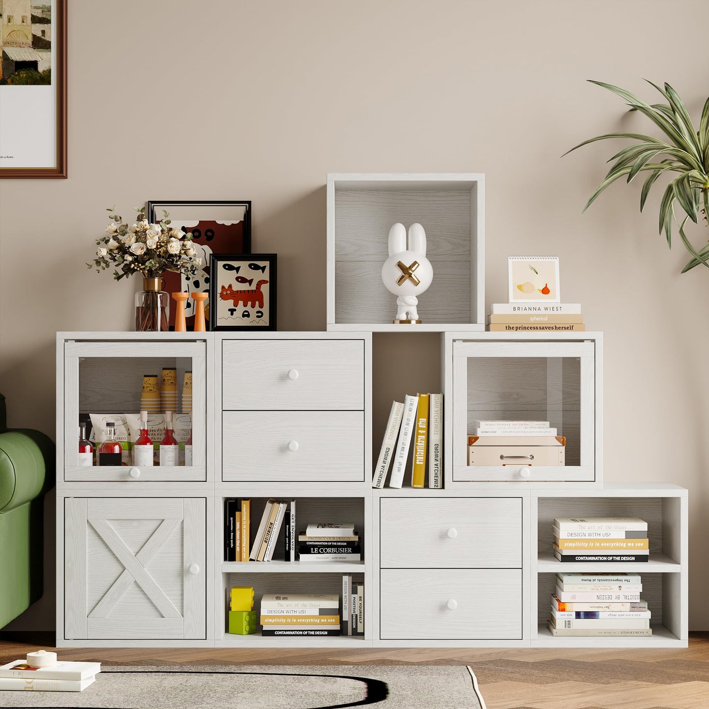 FUSUNBAO Magic DIY Cube Storage Organizer Stackable Cubes for Home Books Clothes Toy-Modular Cubby Storage System-Office Cubical-Bookcase Closet (Pure White-Washed, Drawer Cube)