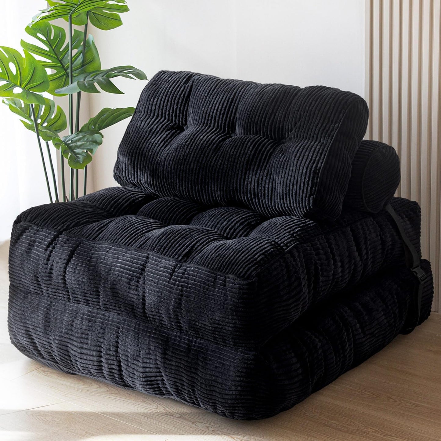 MAXYOYO Folding Sofa Bed, Convertible Chair with Pillow Foldable Couch with Back Support, Portable Fold Out Chair Bed Comfy Floor Sofa Lounge for Living Room Bedroom, Black, Single