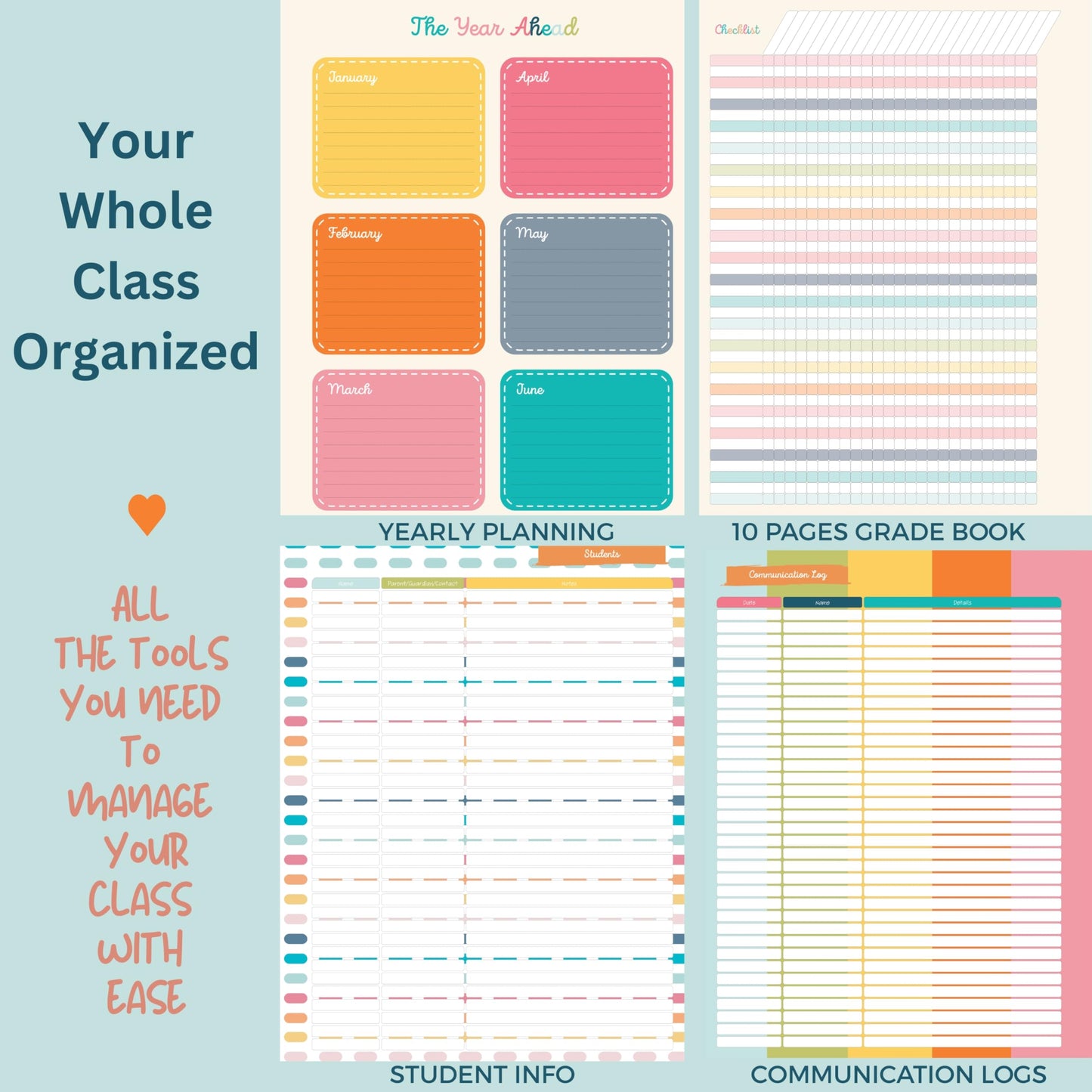 Undated Teacher Planner 8.5 x 11-12 Months & 52 Weeks | Colorful Ribbons Cover | Monthly & Weekly Lesson Plan Book with Stickers, Storage Pocket & Snap-In Bookmark | Classroom Organizer