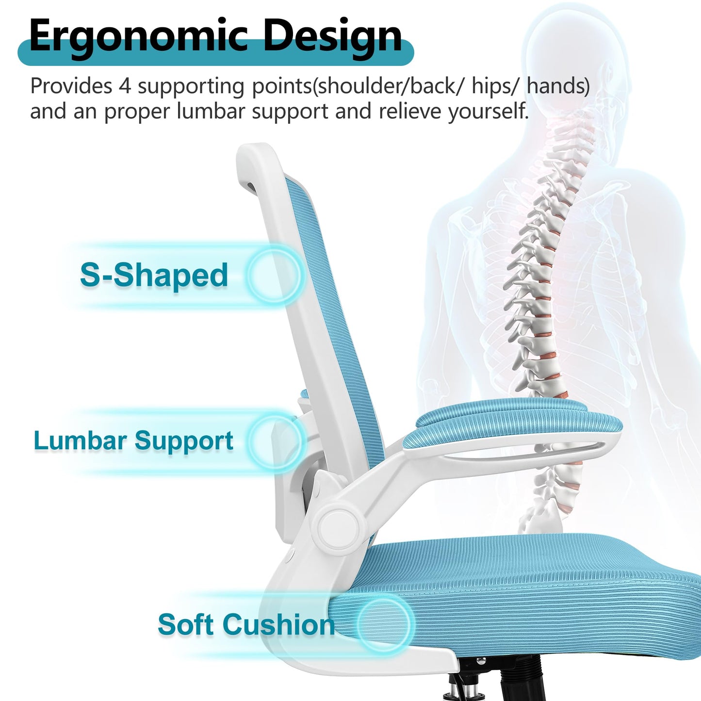 FelixKing Office Chair, Ergonomic Desk Chair Breathable Mesh Chairs Adjustable High Back Lumbar Support Flip-up Armrests, Executive Rolling Swivel Comfy Computer Chairs Home Office Blue