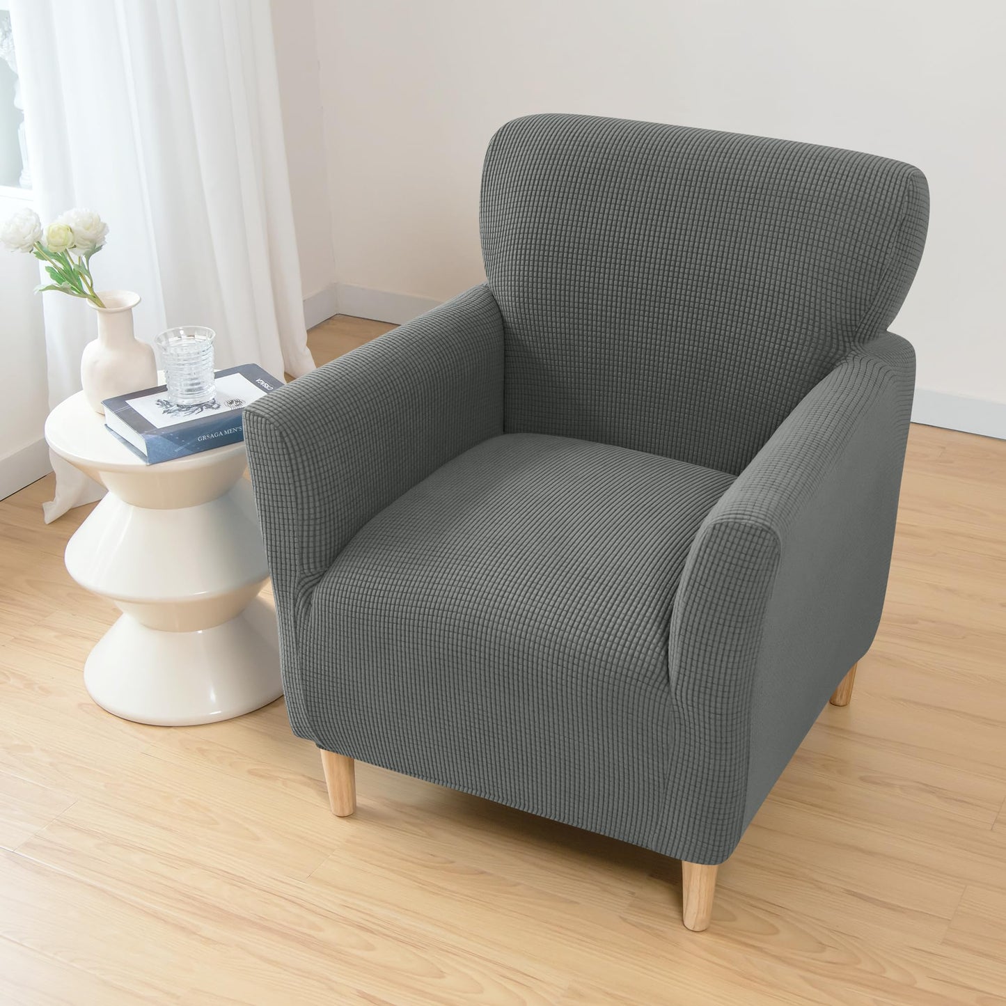 ele ELEOPTION Armchair Slipcovers Chair Covers with Arms Stretch for Living Room Office Club Chair Cover Furniture Protector Dark Gray