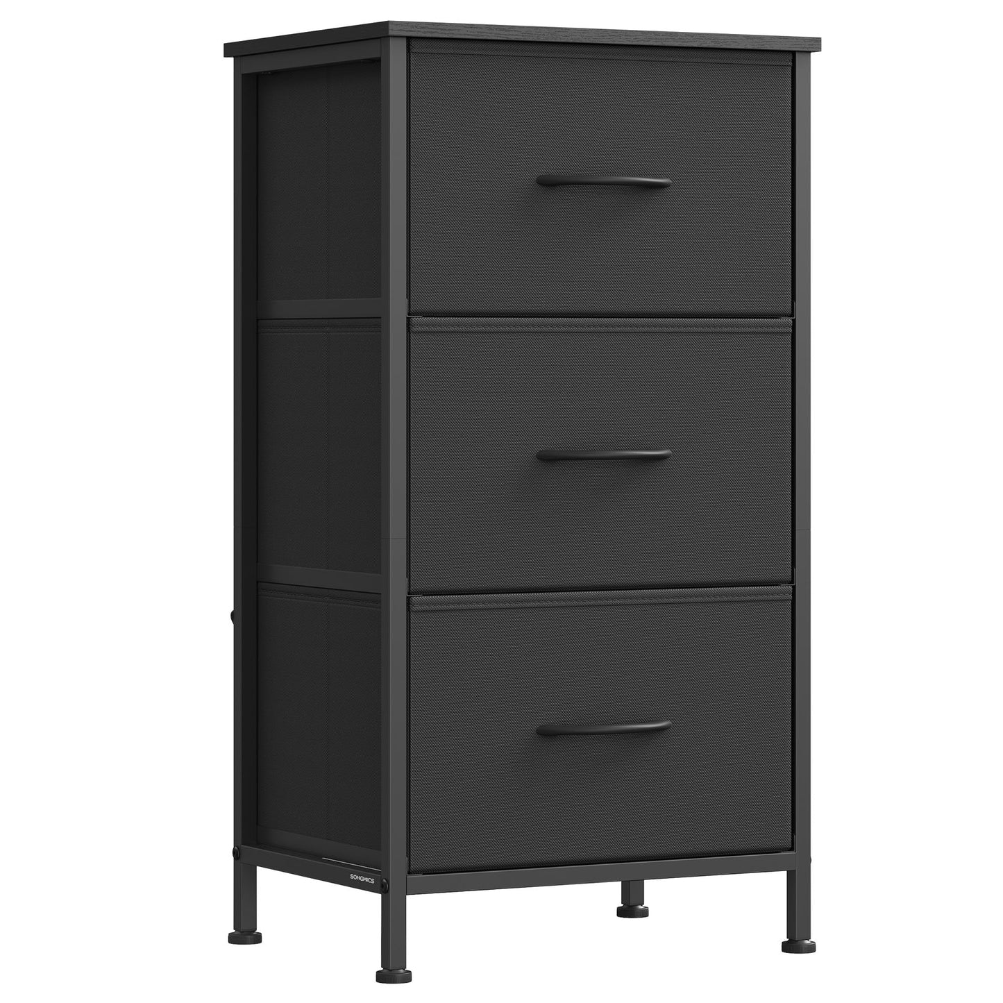 SONGMICS Dresser for Bedroom, Chest of Drawers, Steel, MDF, 3 Non-Woven Fabric Drawers, Storage Organizer Unit, Closet, Entryway, Ink Black and Ebony Black ULGS313B01S