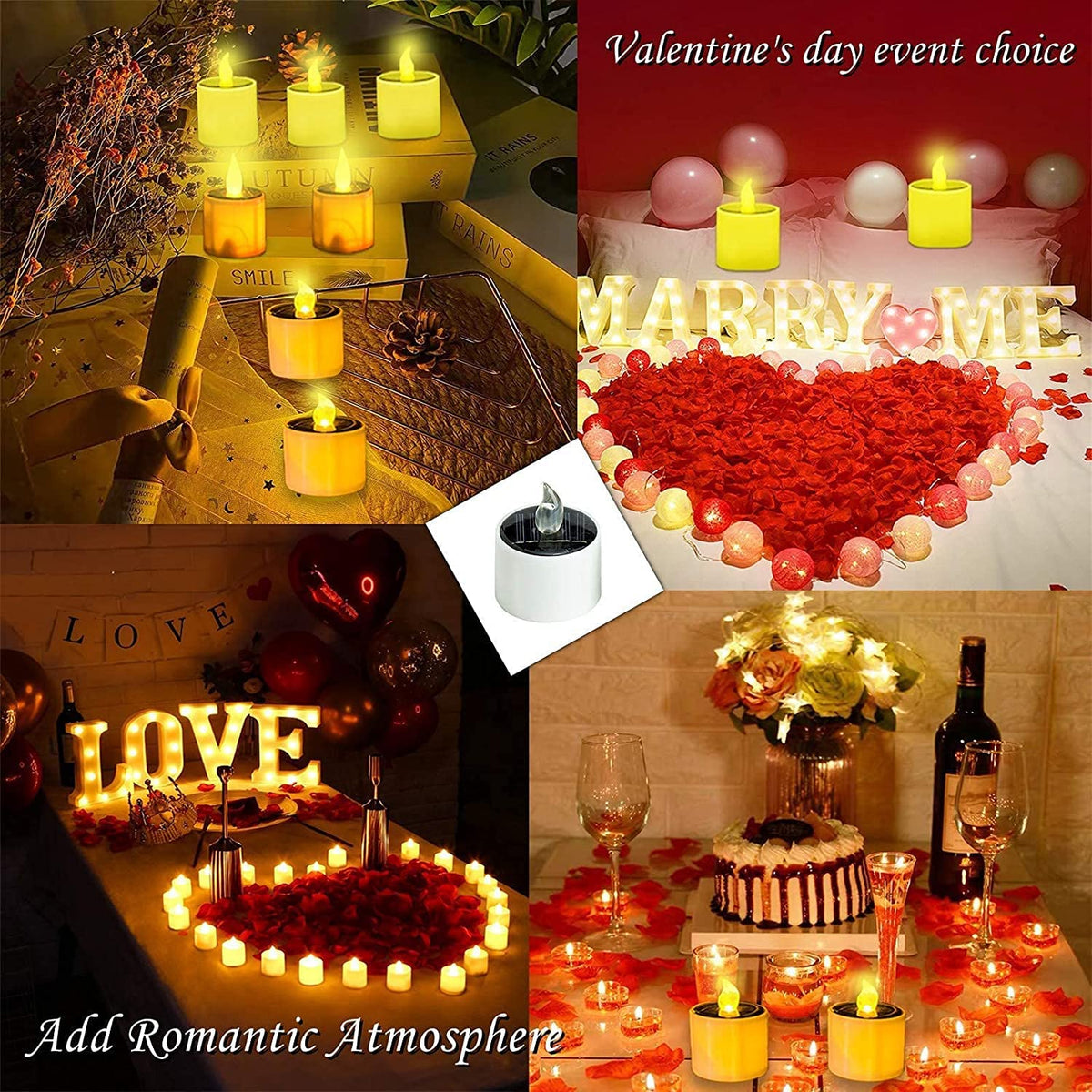 Solar Tea Lights Outdoor Waterproof - 8 Pack Rechargeable Flickering Candle Lights Solar Powered Reusable LED Candles Flameless Lamp Nightlights for Lanterns Garden Camping Home Decor, 2.3''x2.1''