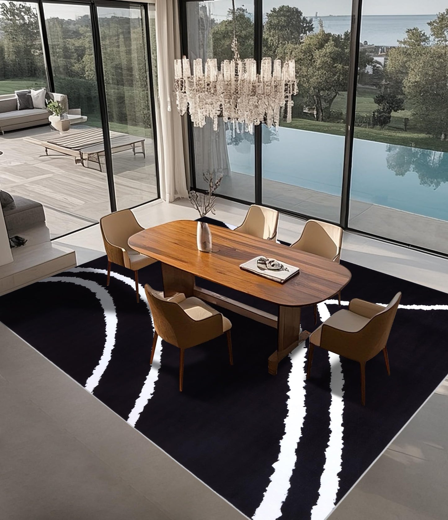 YIHOUSE Black Modern Area Rugs 9x12,Large Black and White Washable Rug for Living Room,Minimalist Striped Area Rug,Thin Abstract Geometric Rug 9x12 for Bedroom,Kitchen,Office