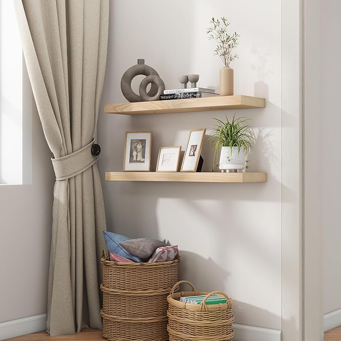 fuqing 30 Inch Floating Shelves | Natural Wood Wall Shelves Set of 2 | 30" W x