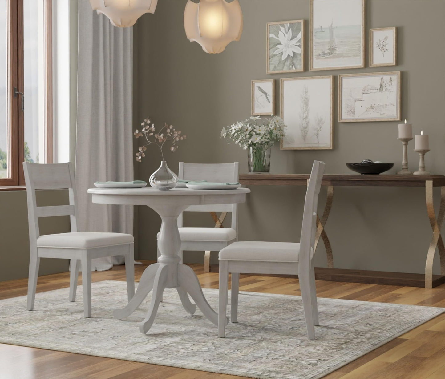 Carolina Chair & Table Fairview Round Dining Table – Classic American Style Furniture, Seats 2-4 Person Wooden Top Pedestal Base Table for Kitchen or Dining Room (Whitewash, 36")