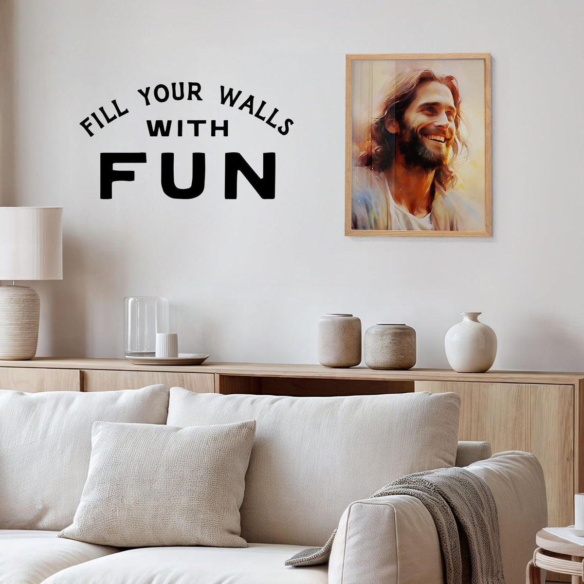 Jesus Portrait Wall Art 11x14 Religious - Christian Paintings Wall Decor - Spiritual Artwork - Smiling Christ Painting - Home Office Living Room - Christian Gift - Premium Quality - UNFRAMED