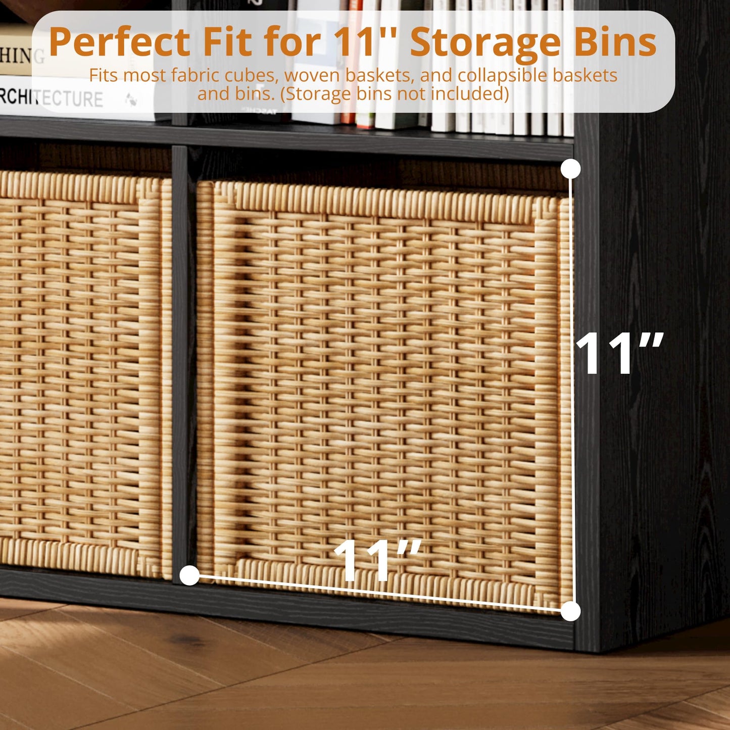 IRONCK Bookshelf, 8-Cube Storage Cube Shelf Organizer, Extra Thick Frame Horizontally & Vertically Reversible Bookcase with Open for Living Room, Bedroom, Home Office, Black