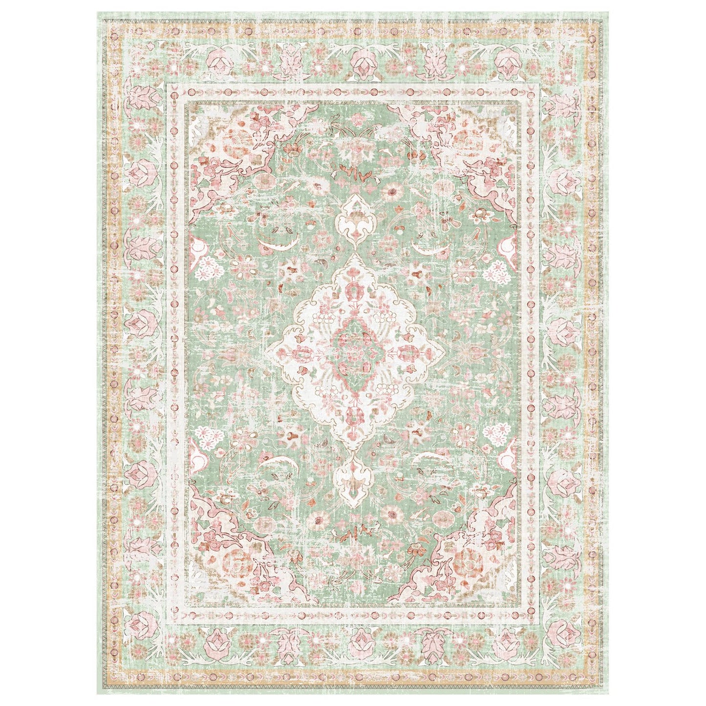 Vhong Washable Area Rugs Boho Vintage Modern Neutral Large Carpet Green and Pink High Traffic Rugs 6×9 for Dinning Room Living Room Bedroom Farmhouse Non Slip