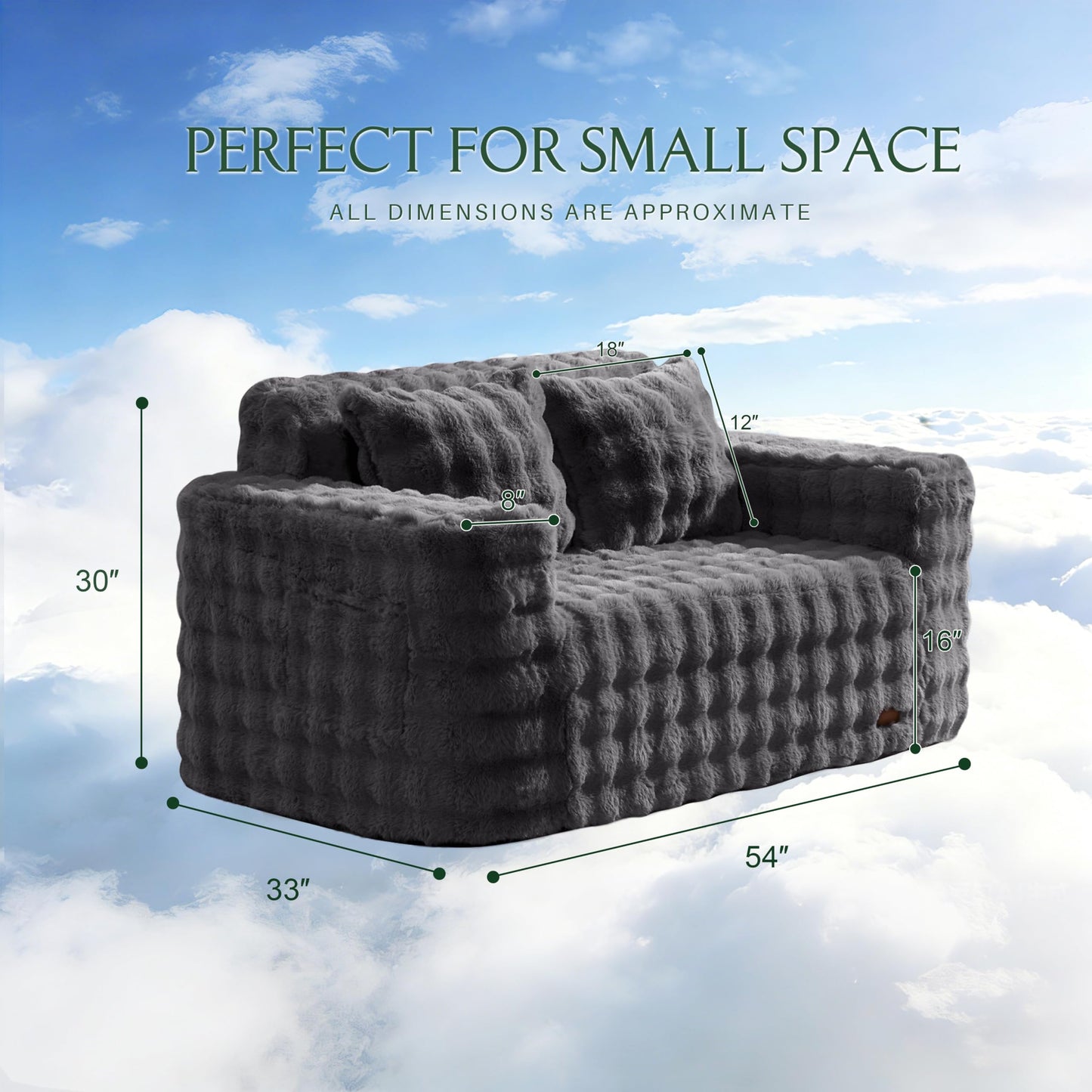 ZurNesfure Sofa Couch Loveseat, Memory Foam Couch with Pillow, Modern Cloud Couch with deep seat and Removable Washable Cover Boneless Sofas for Living Room Bedroom Apartment (Darkgrey,Loveseat)