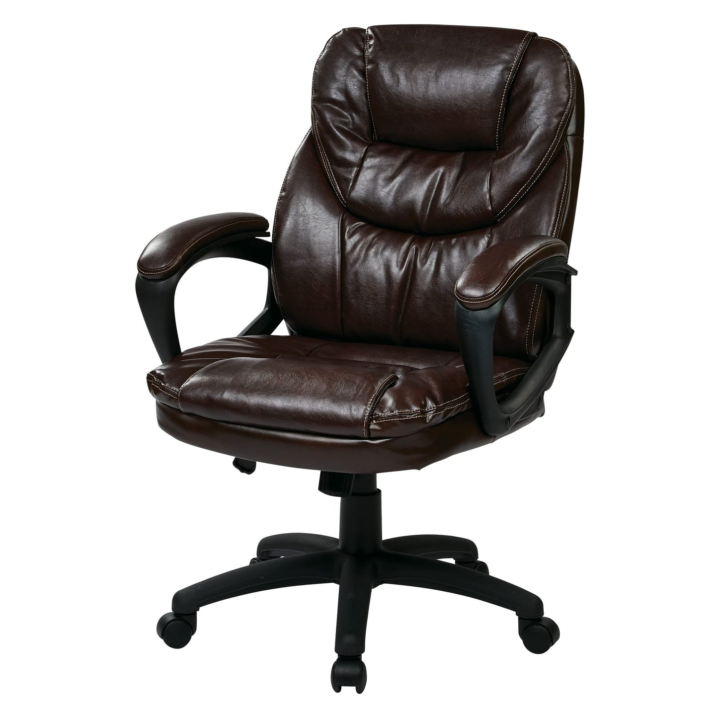 Office Star FL Series Faux Leather Manager's Adjustable Office Chair with Lumbar Support and Padded Arms, Chocolate
