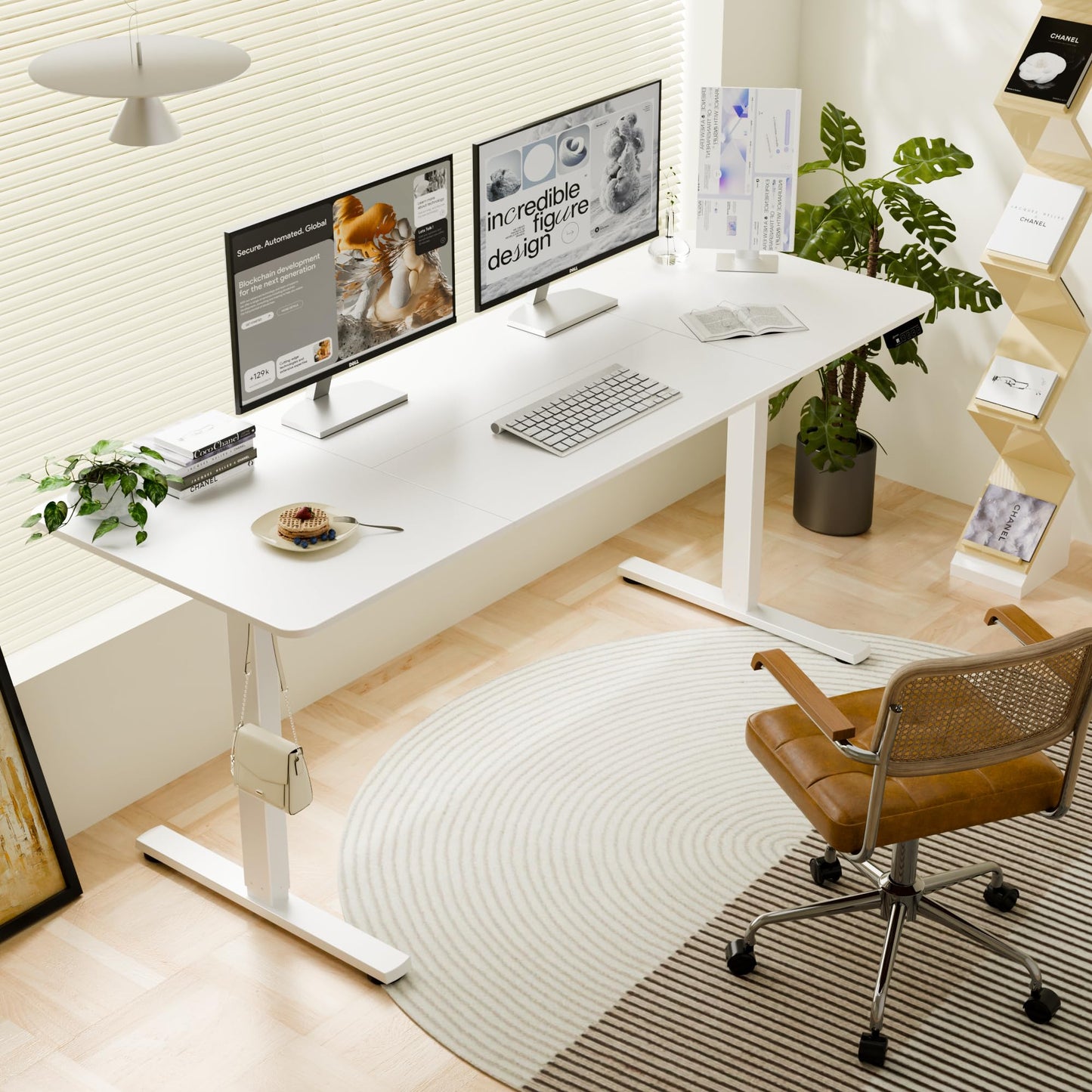 ERGOMAKER Electric Standing Desk, 67" x 23.6" Height Adjustable Sit Stand Desk with Splice Board for Home Office, Computer Table Memory Preset (White Frame, White Desktop)