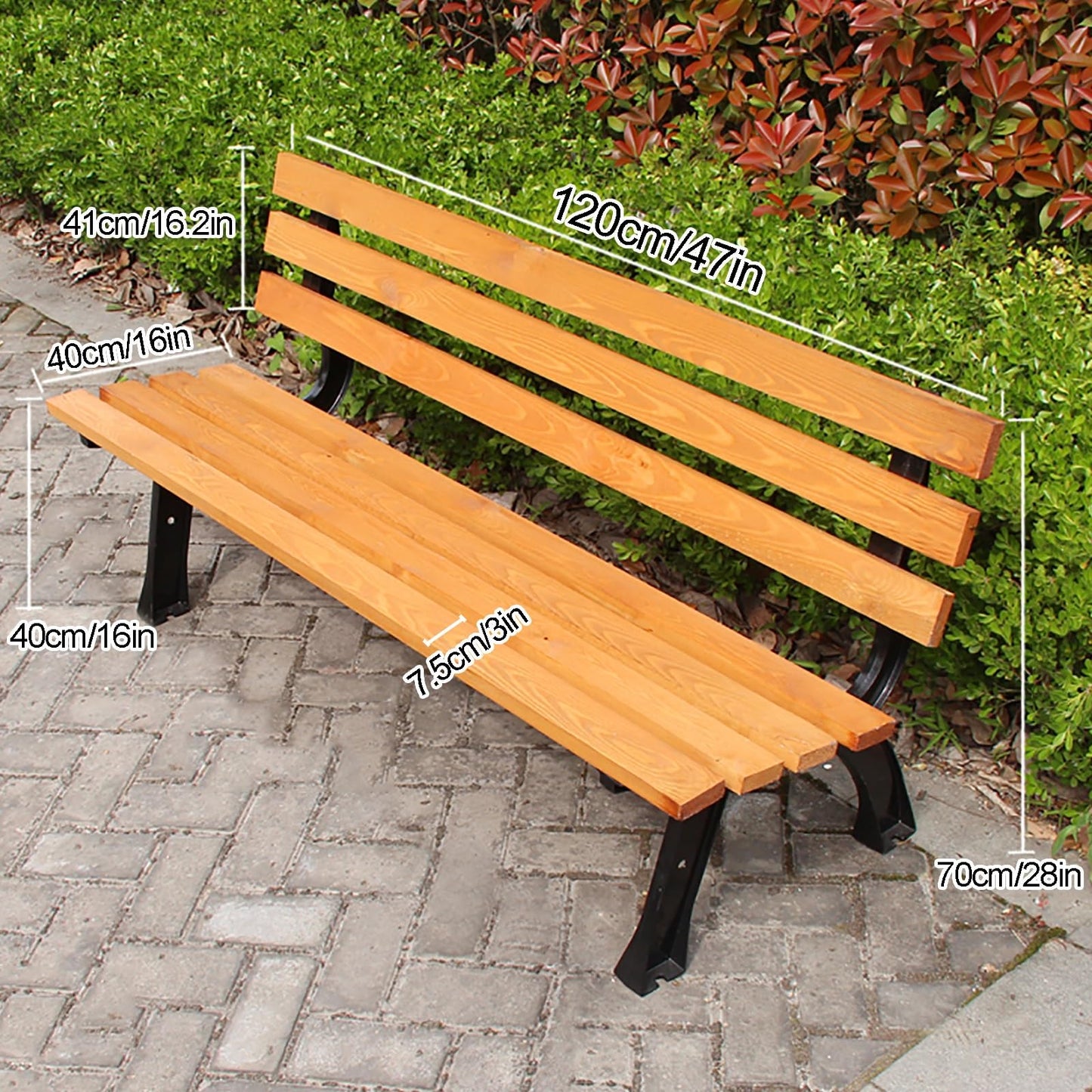 Weatherproof Outdoor Garden Bench, Hardwood Patio Loveseat Chair for Backyard, Deck, Lawn & Poolside - Comfortable Park Bench with Backrest (Color: Blue),Blue,with backrest