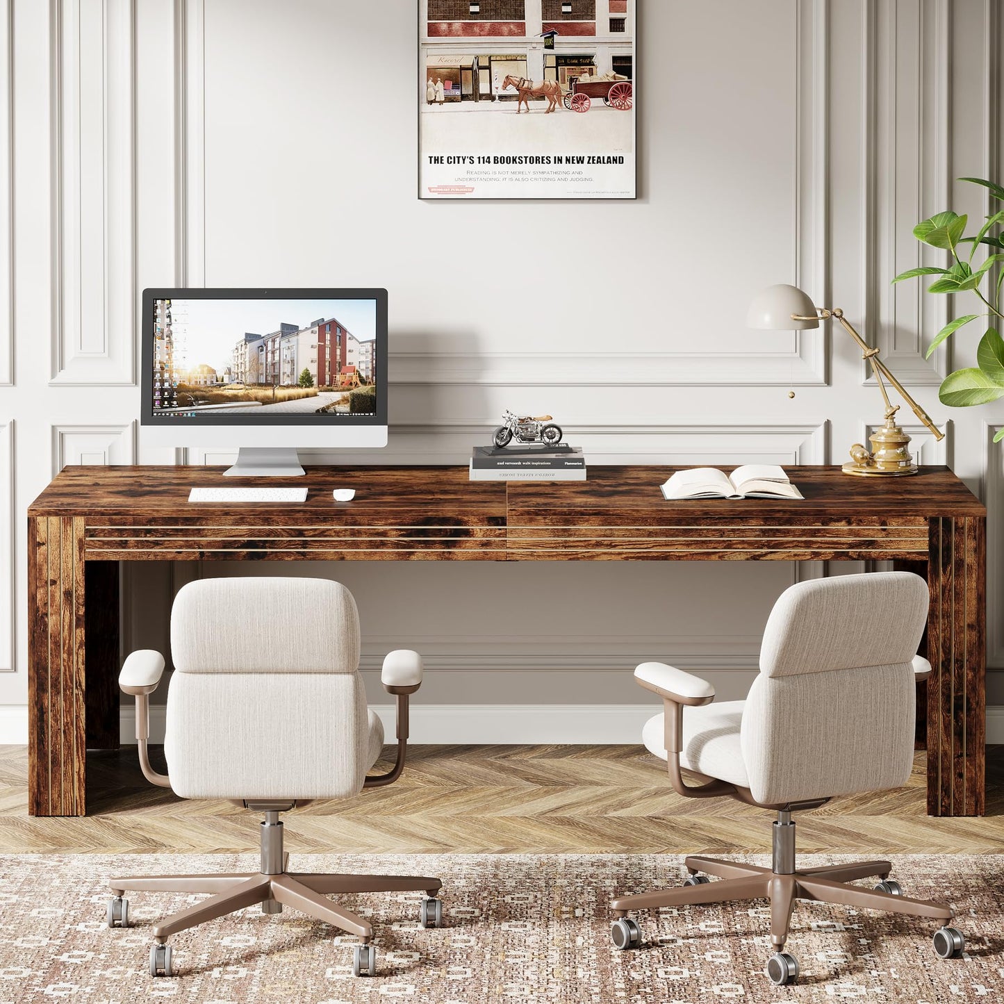 Tribesigns 79-Inch Extra Long Desk, Two Person Double Desk for Home Office, Wooden Long Computer Desk Writing Table for Office, Vintage Brown