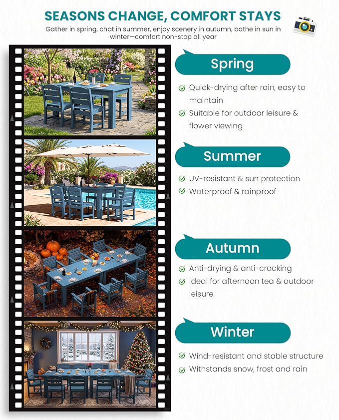 SERWALL HDPE Dining Set for 6: 1 Umbrella Hole Table, 4 Armless + 2 Armchairs.