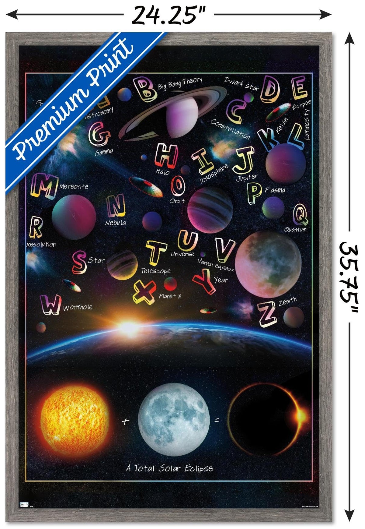 Trends International Ali Chris - The Solar System: Total Eclipse Letters Wall Poster, 34L x 22.4W, Barnwood Framed Version