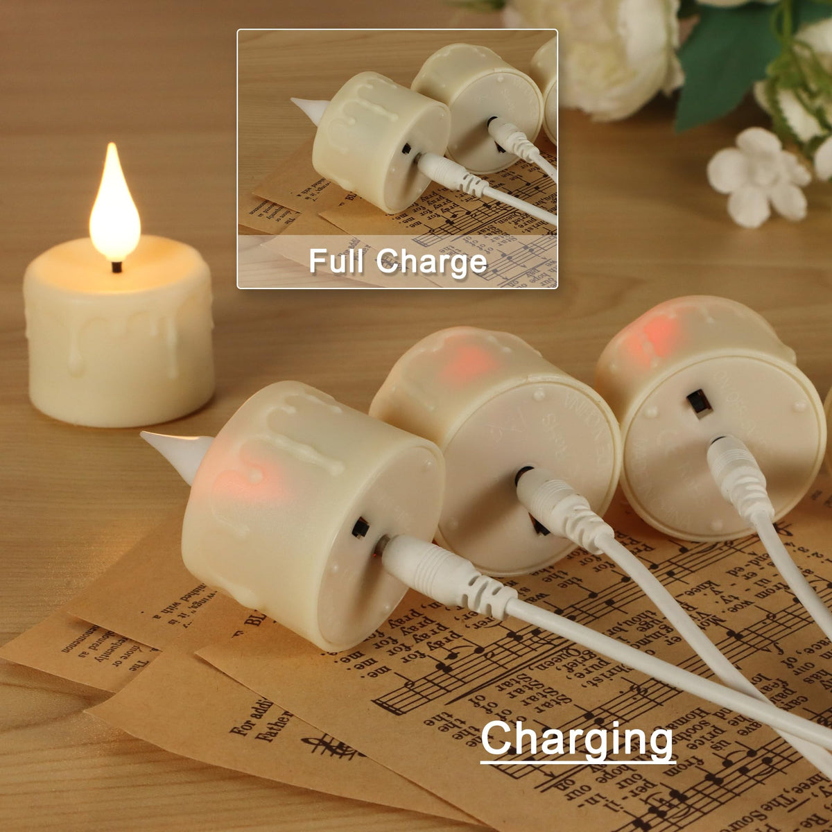 FREEPOWER Rechargeable Flameless Tea Lights with Remote Timer, Soft 3D Wick LED Tealights Candles Battery Operated, Rechargeable Candles Flickering Realistic for Home Decor Up to 40 Hours,6 Pack