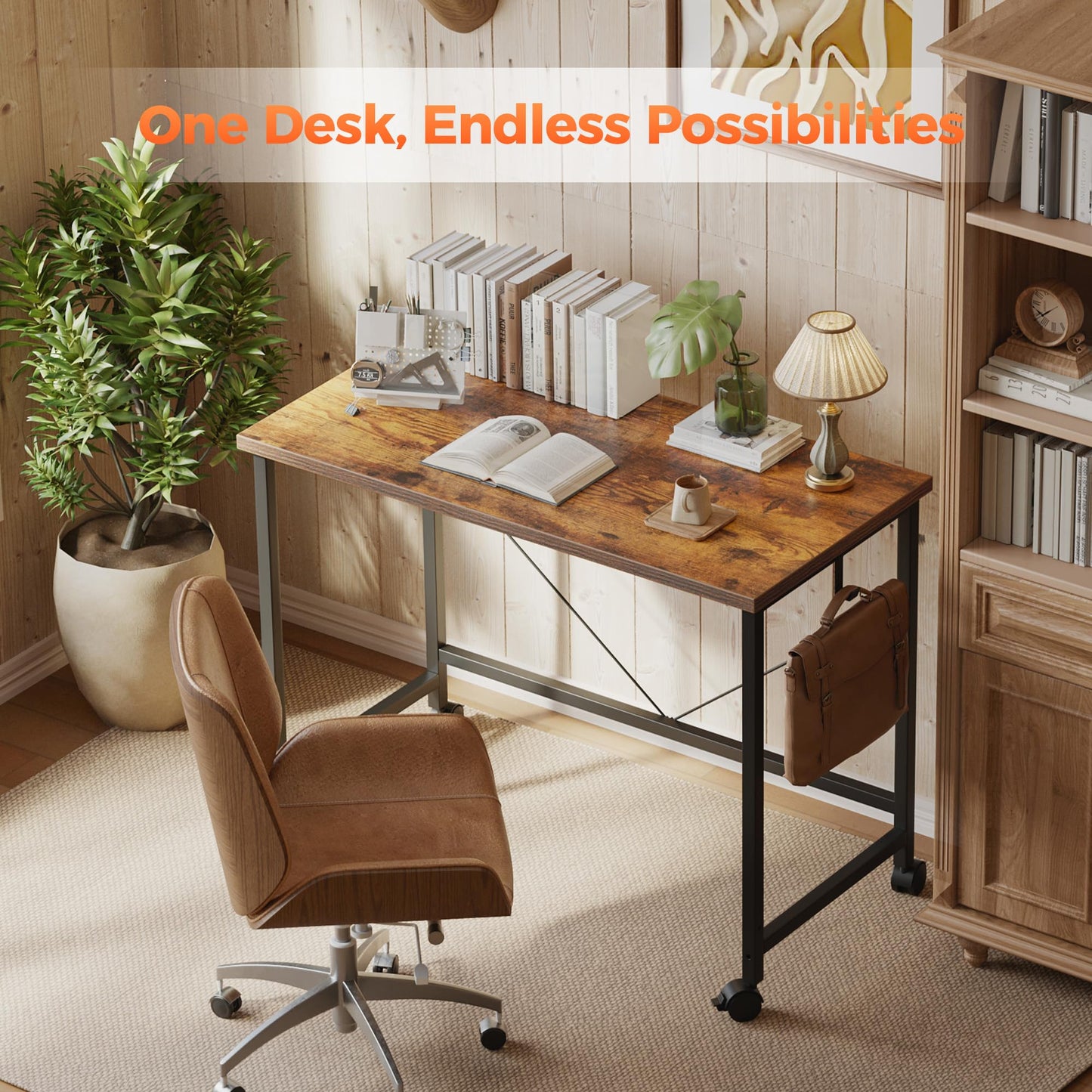 Mericonia 32 inch Rolling Computer Desk with Wheels, Gaming Desk for Small Spaces, Modern Simple Style Table for Home Office, Study Writing Table