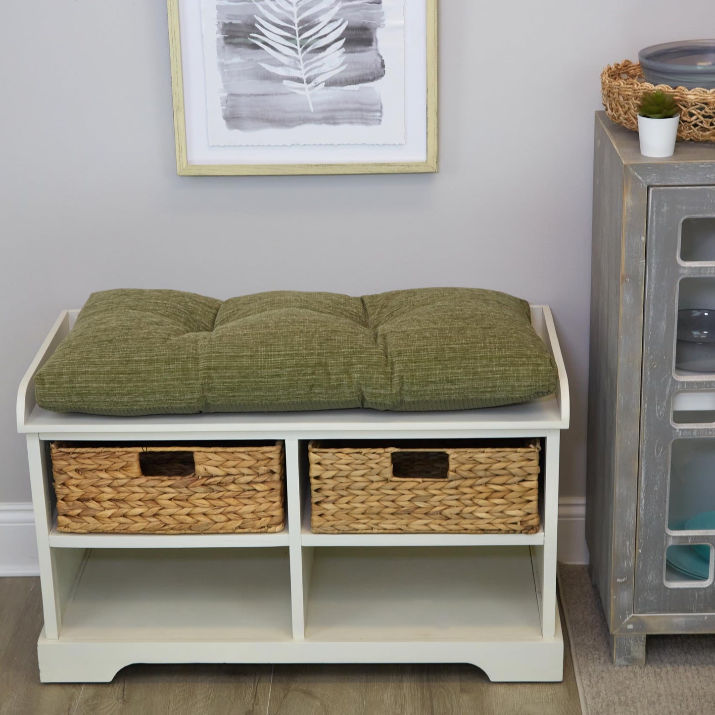 Klear Vu The Gripper Non-Slip Tufted Bench Cushion for Indoor Furniture, Assembled in USA, Entryway Storage, Bay Window, Corner Nook or Piano Seat, 30 Inches, Chenille Green