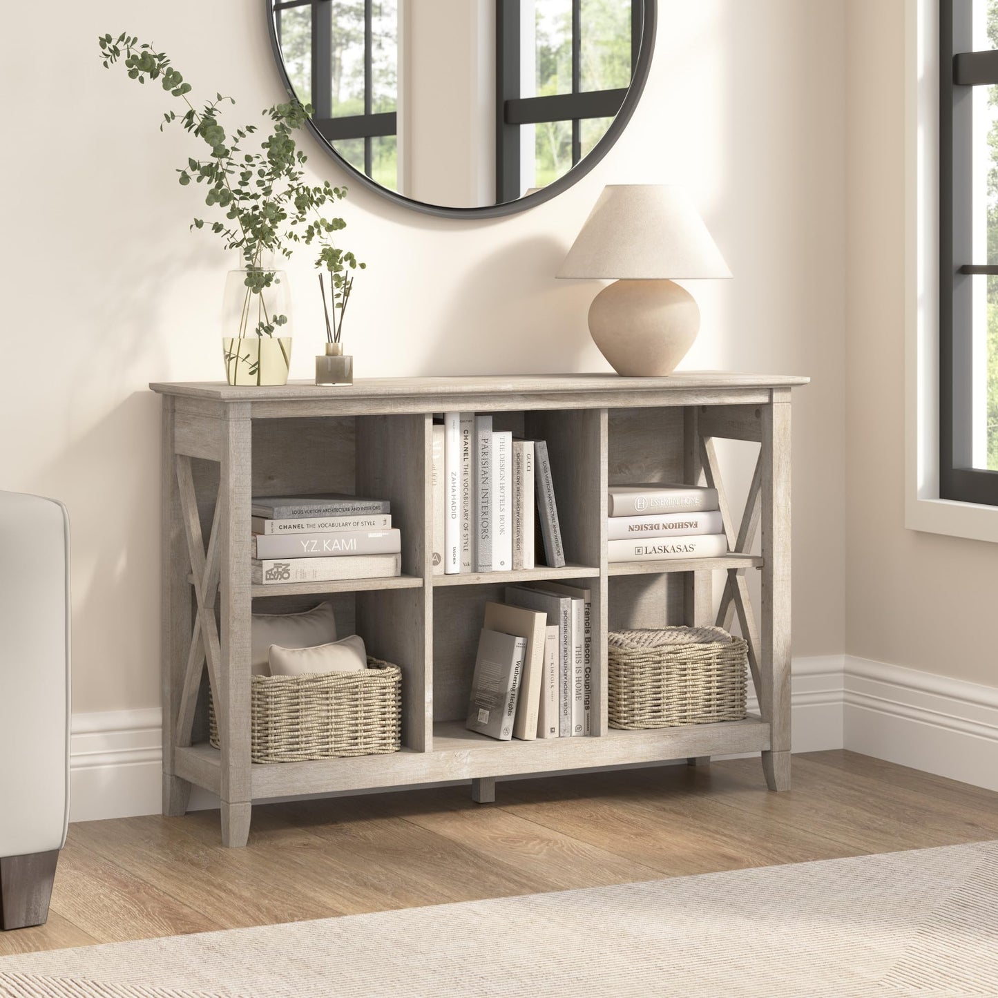 Bush Home 6 Cube Bookcase, Modern Farmhouse Organizer with Open Shelving and Cubbies, Storage for Living Room or Home Office, Key West Collection, Washed Gray