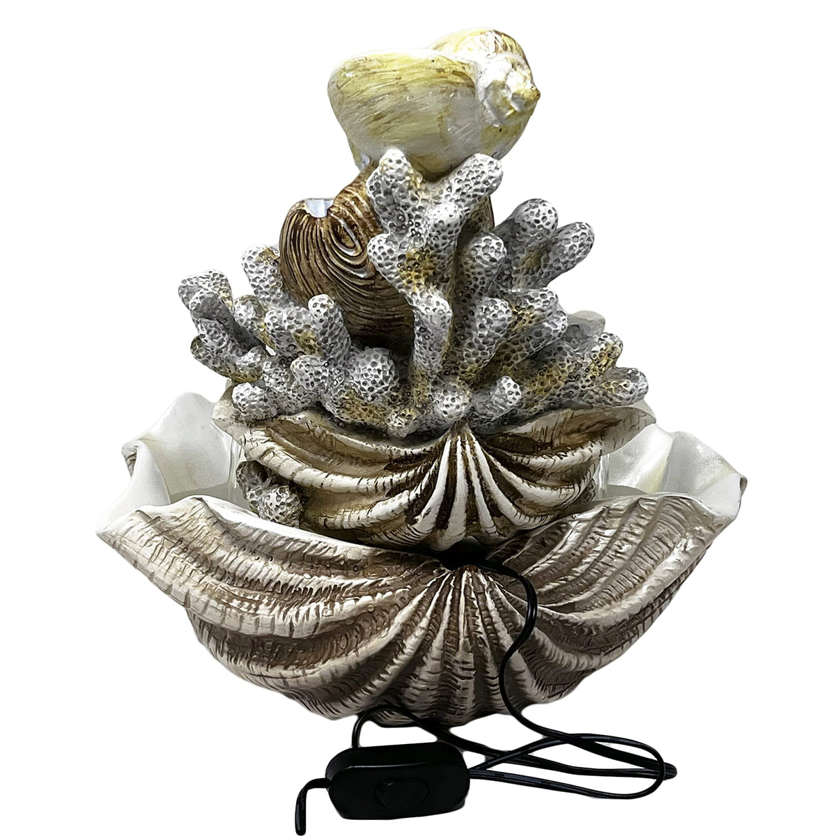 10.5" H Coral Reef Shell Fountain Indoor Fountain with LED Lights and Adjustable Motor Pump (Power Cord Attached) (Resin)