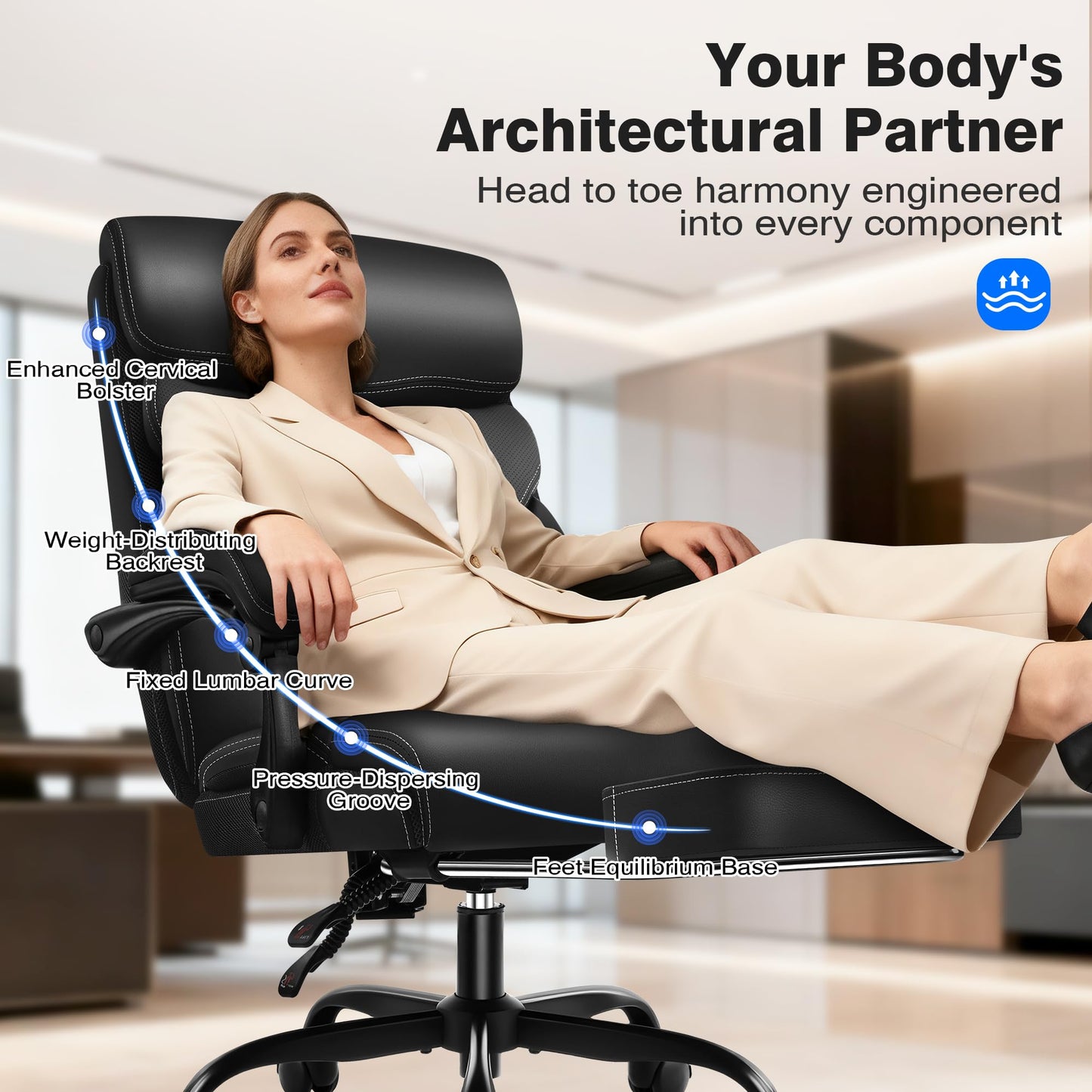 AreShark Ergonomic Office Chair with Footrest - High Back Executive Leather Desk Chair, Breathable Reclining Computer Chair with Lumbar Support, Heavy Duty Swivel Task Chair for Home Office & Gaming