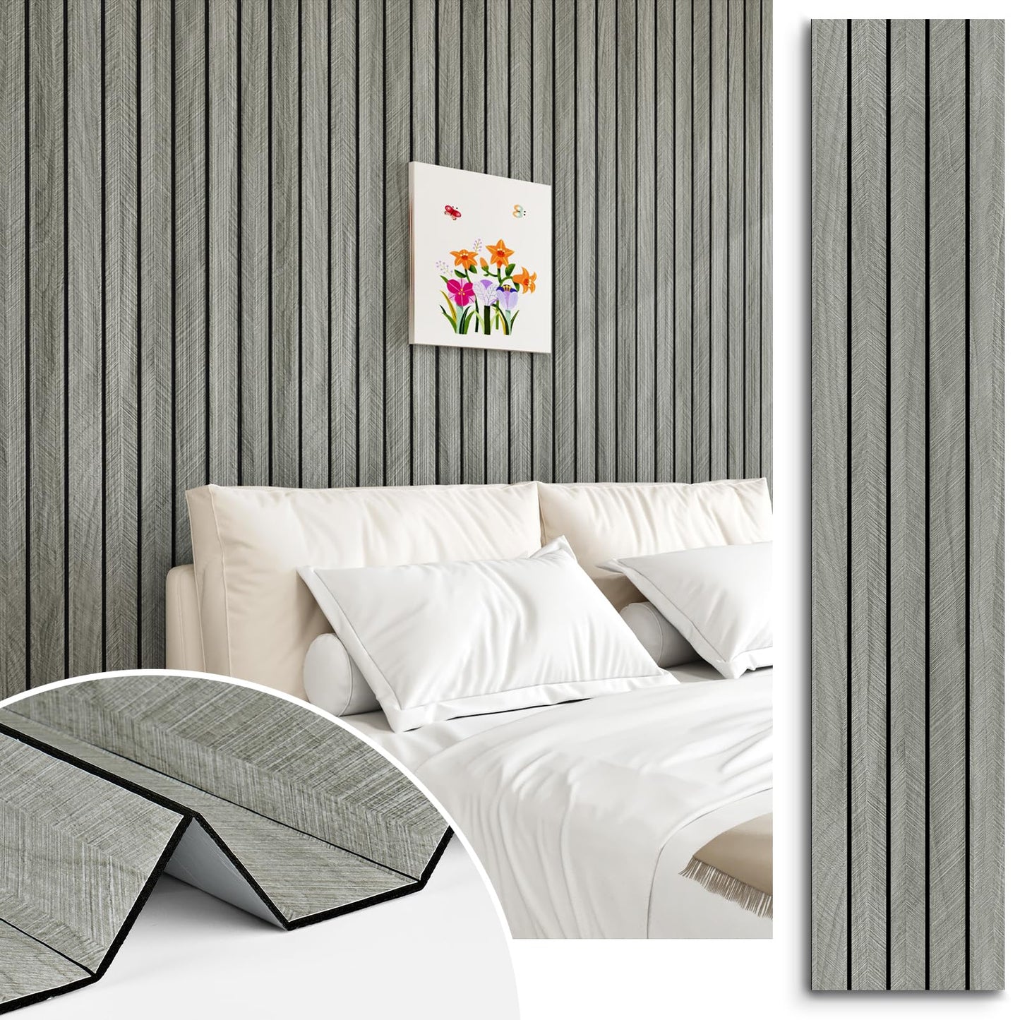 STICKEEP Grey Wood Wall Panels Textured Wood Slats 3D Soundproof Wall Panels Peel and Stick Shiplap 11.8"x197" Wooden Panel Walls Decor Self Adhesive Wooden Panel Wallpaper for Studio Homes Ceiling