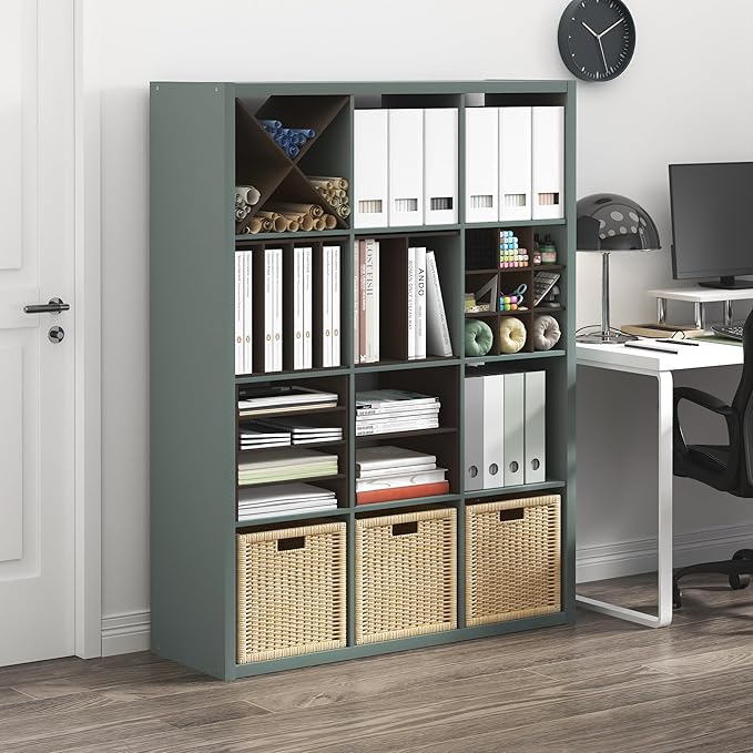Furinno Cubicle Book Shelf, 12-Cube Bookshelf, Extra Thick Frame Reversible