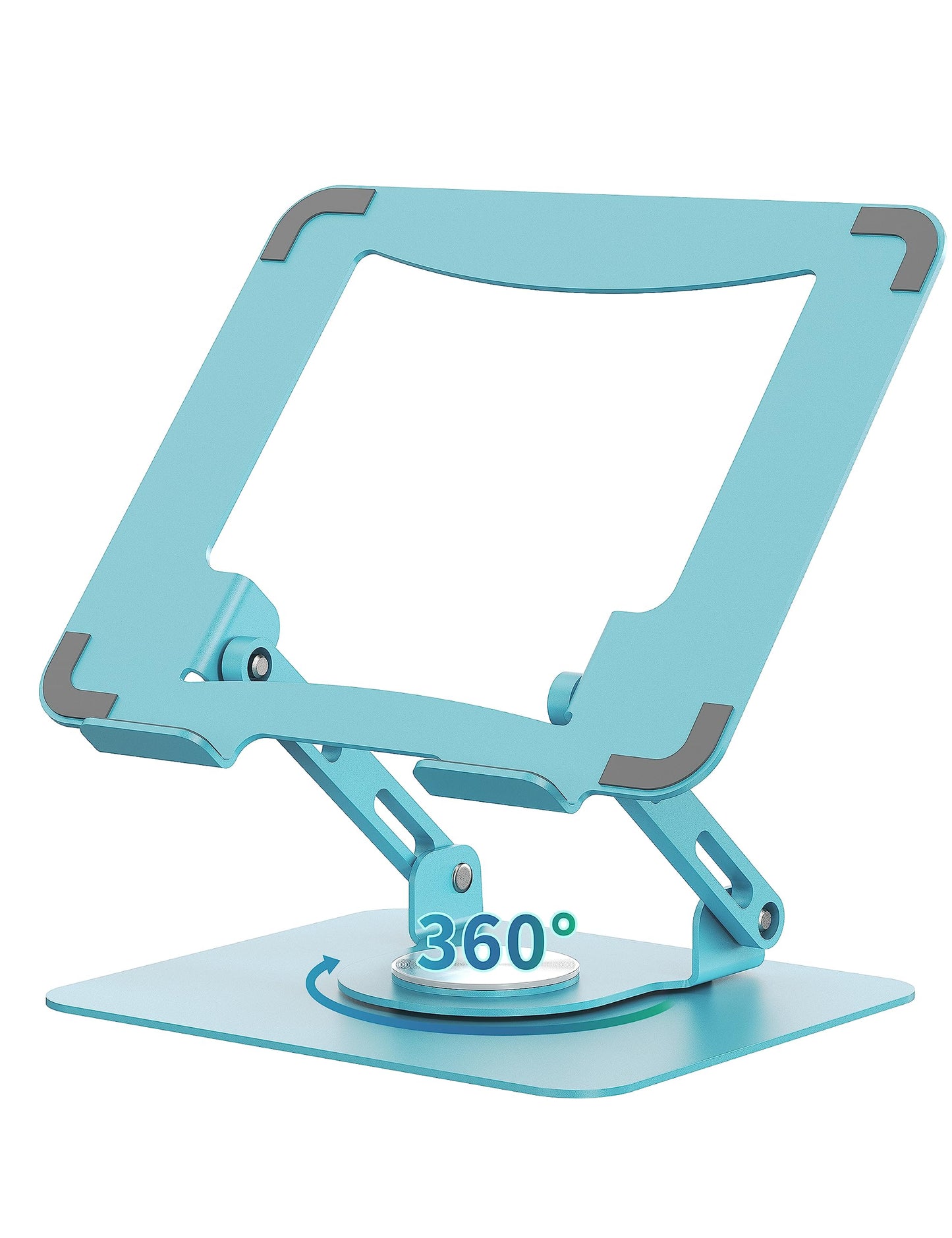 SOUNDANCE 360 Rotating Laptop Stand, Ergonomic Computer Riser for Desk, Adjustable Height Multi-Angle Metal Holder, Foldable Portable Notebook Elevating Base for Office & Home, Blue