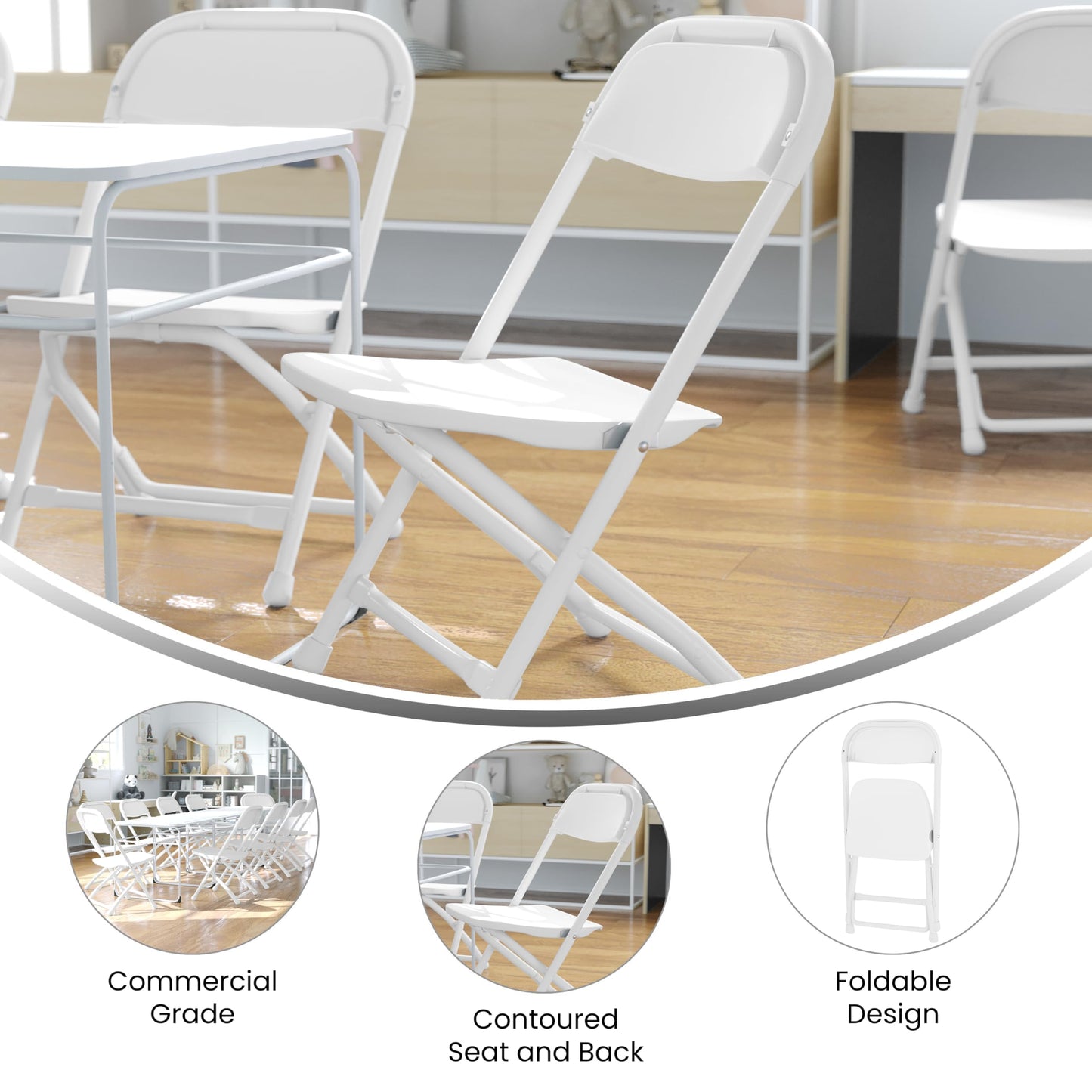 Flash Furniture Timmy Kids Plastic Folding Chairs for Pre-K through Kindergarten, Children's Folding Chairs for Daycare and Events, Set of 10, White