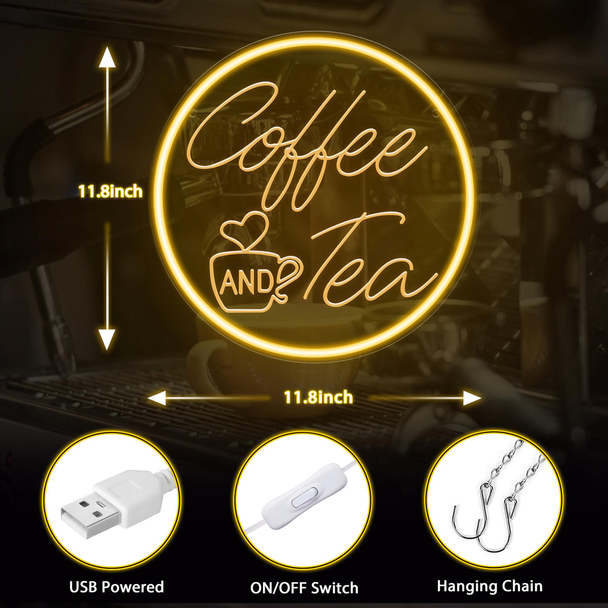 Kavaas Coffee and Tea Neon Signs 11.8"x 11.8", 3D Carved Coffee Neon Sign for Cafe Station, Tea Bar, Kitchen Decoration - Best Gifts for Birthday, Housewarming, Christmas