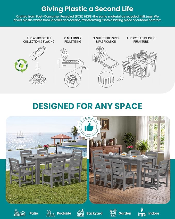 SERWALL Patio Dining Set with 15FT Double Side Umbrella, Outdoor Dining Sets