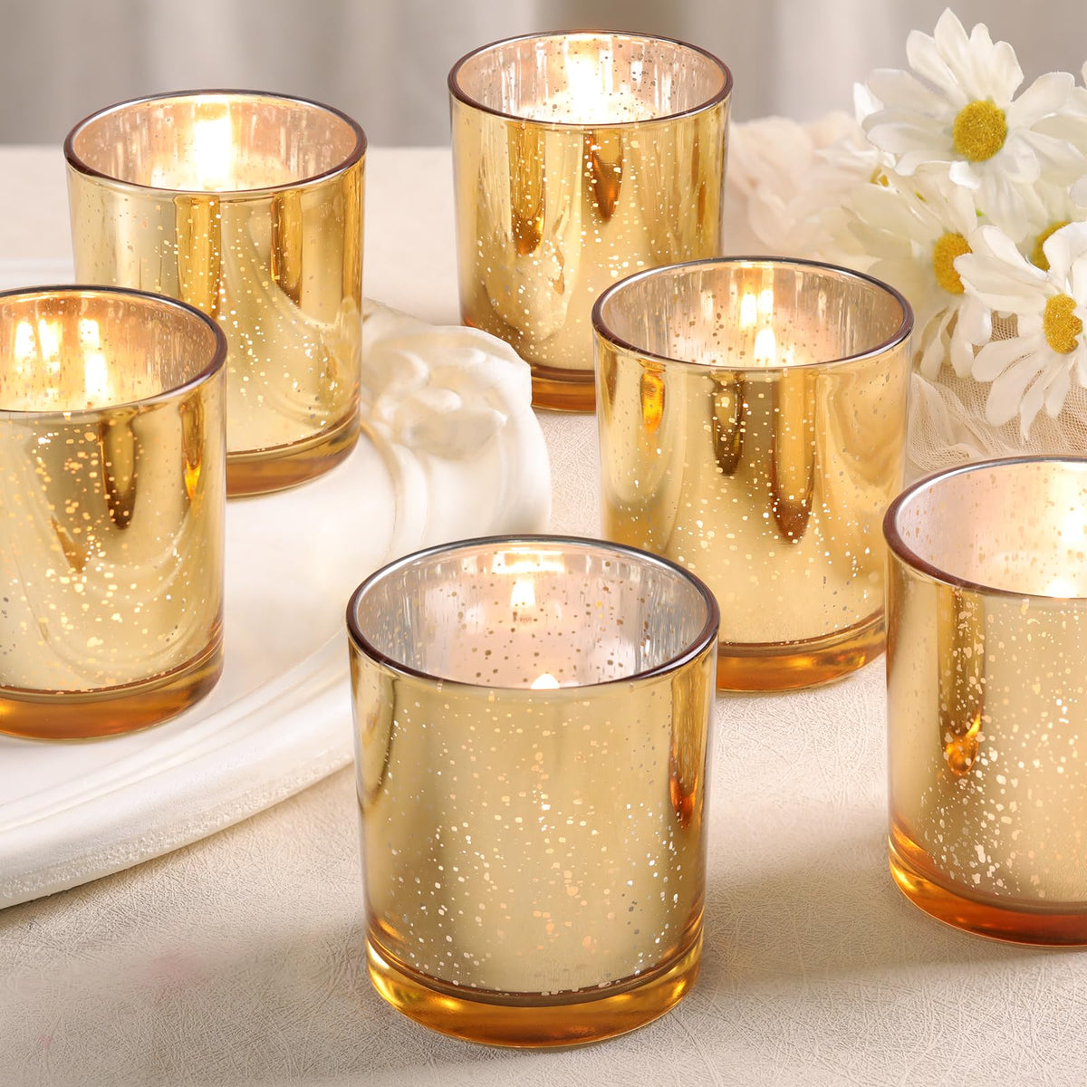 DARJEN Larger Gold Votive Candle Holders Set of 6- Tea Light Candle Holder Glass, Gold Candle Holders for Wedding, Table Centerpiece, Party and Holiday Decorations