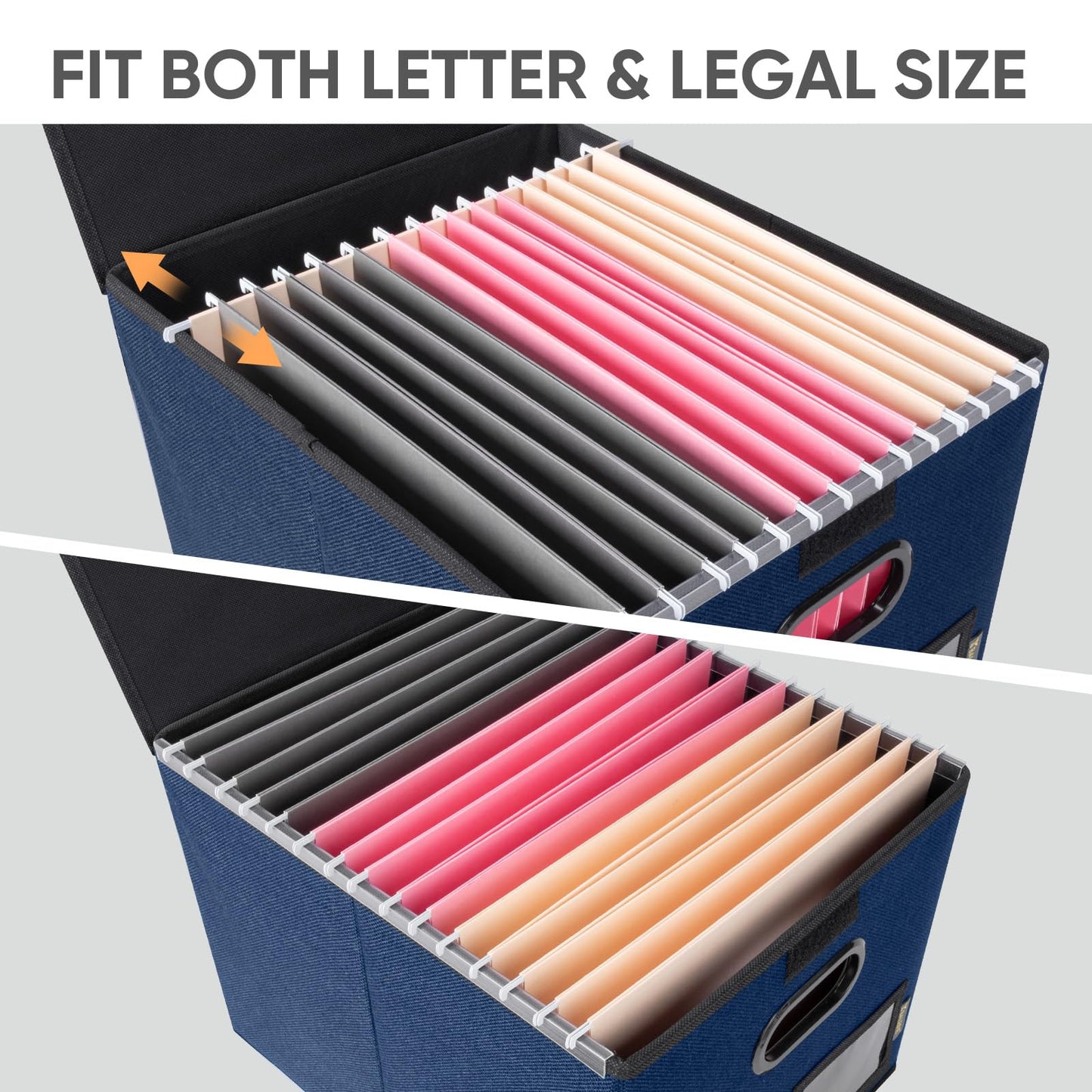 BALEINE File Organizer Box with Lid, Collapsible File Folder Organizer with Plastic Slide, Hanging File Folder Box for Office Document Storage (1 Pack, Blue)