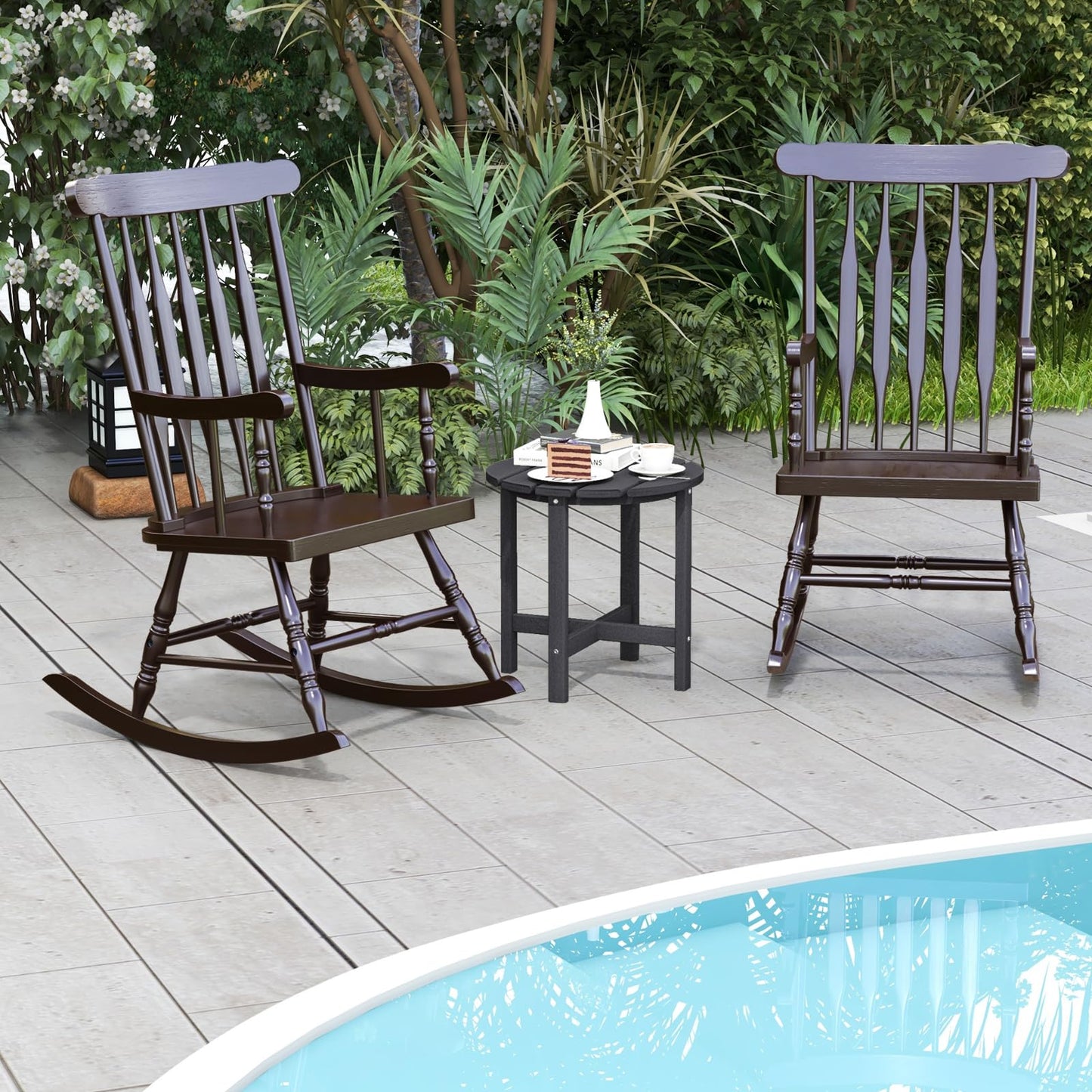Giantex Outdoor Wood Rocking Chair - Patio Rocking Chair with Solid Rubber Wood Frame, Slat Back, Outside & Indoor Rocker for Garden, Poolside, Balcony, Backyard, Lawn, Front Porch Rocker, Dark Coffee